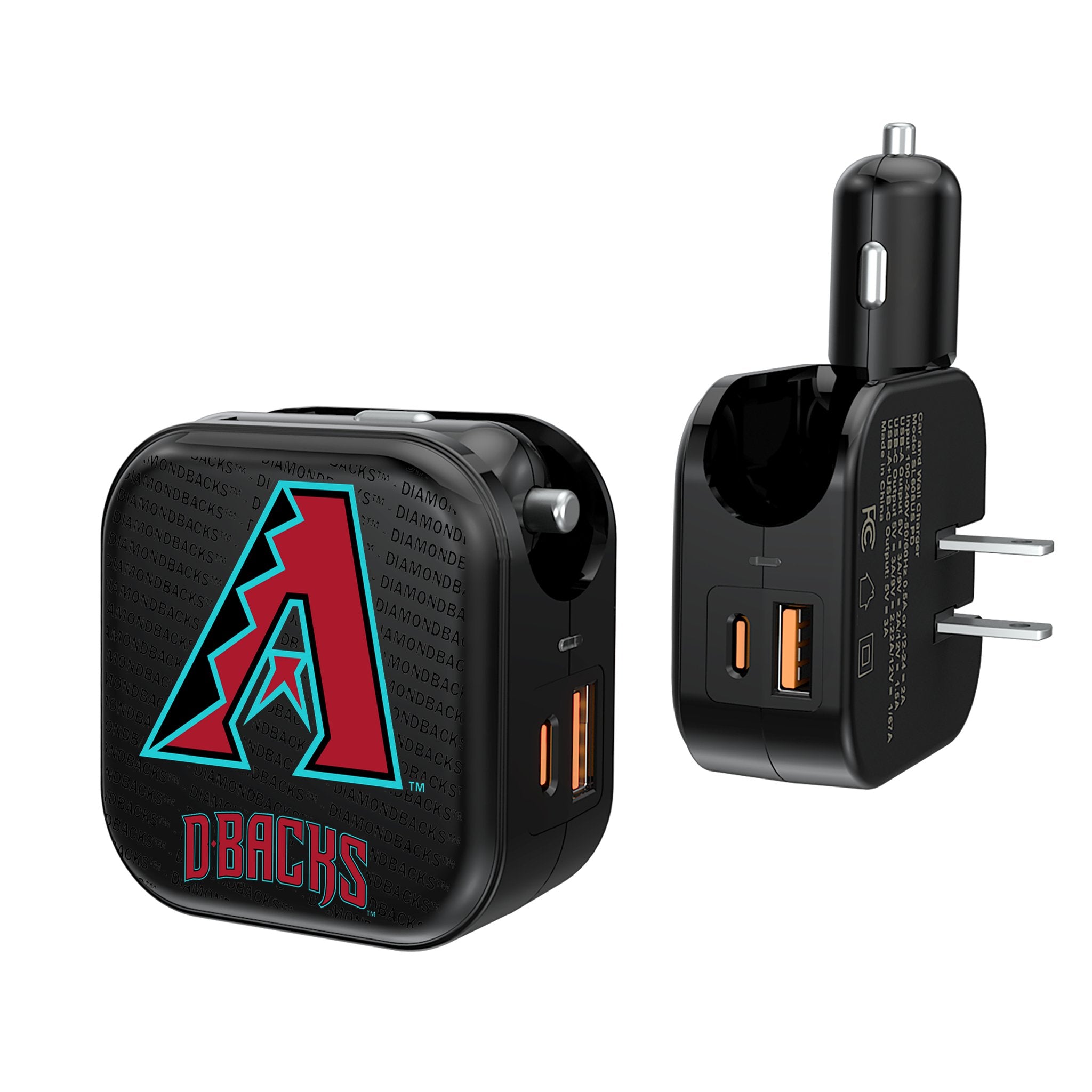 Arizona Diamondbacks 2-in-1 USB A/C Fast Charger - Dual Port Phone Charger for iPhone & Android - Perfect for Home, Office & Travel