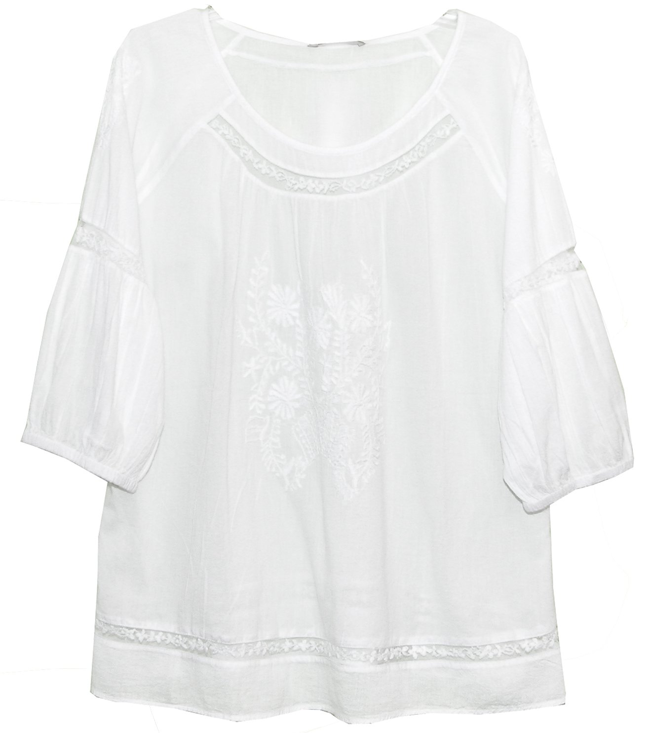 LA CERA Women's Hand-Embroidered Blouse - Plus Size Floral Embroidered Tunic Top for Casual Wear & Special Occasions