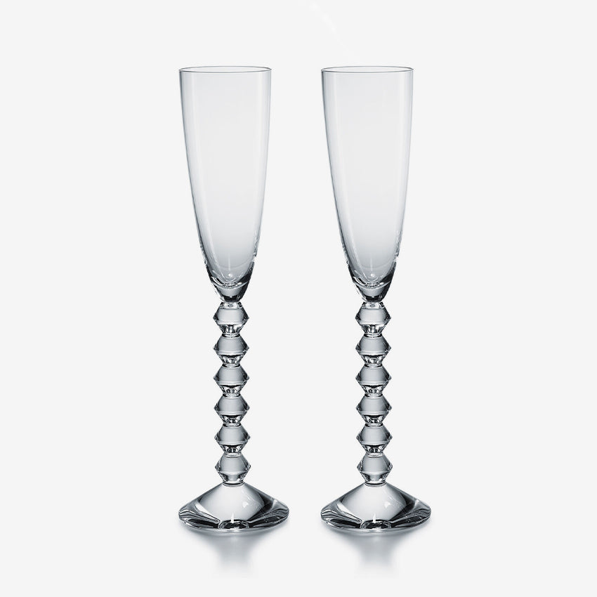Baccarat Crystal Vega Flutissimo Clear Champagne Glasses Set of 2 - Elegant Stemware for Weddings, Parties & Special Occasions