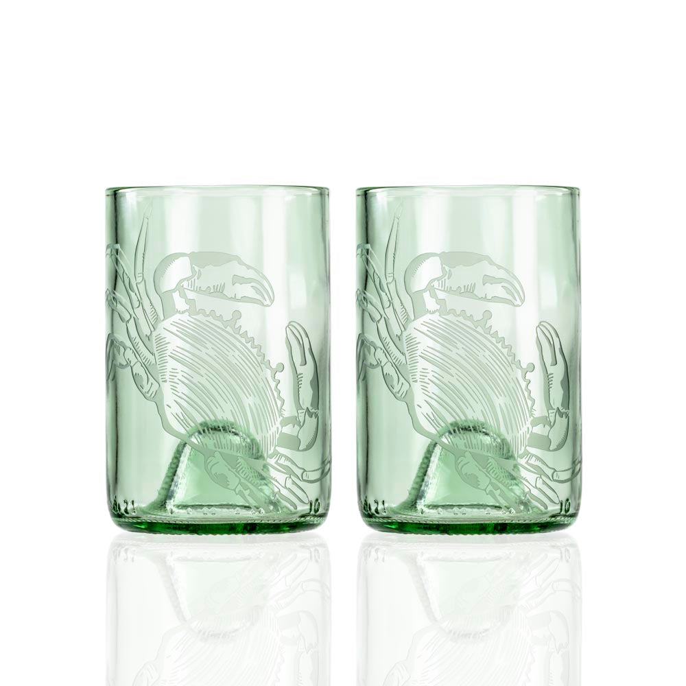 Upcycled Copper Crab 12oz Green Eco-Friendly Tumbler Set of 2 - Perfect for Beach Parties, Picnics & Sustainable Gifting