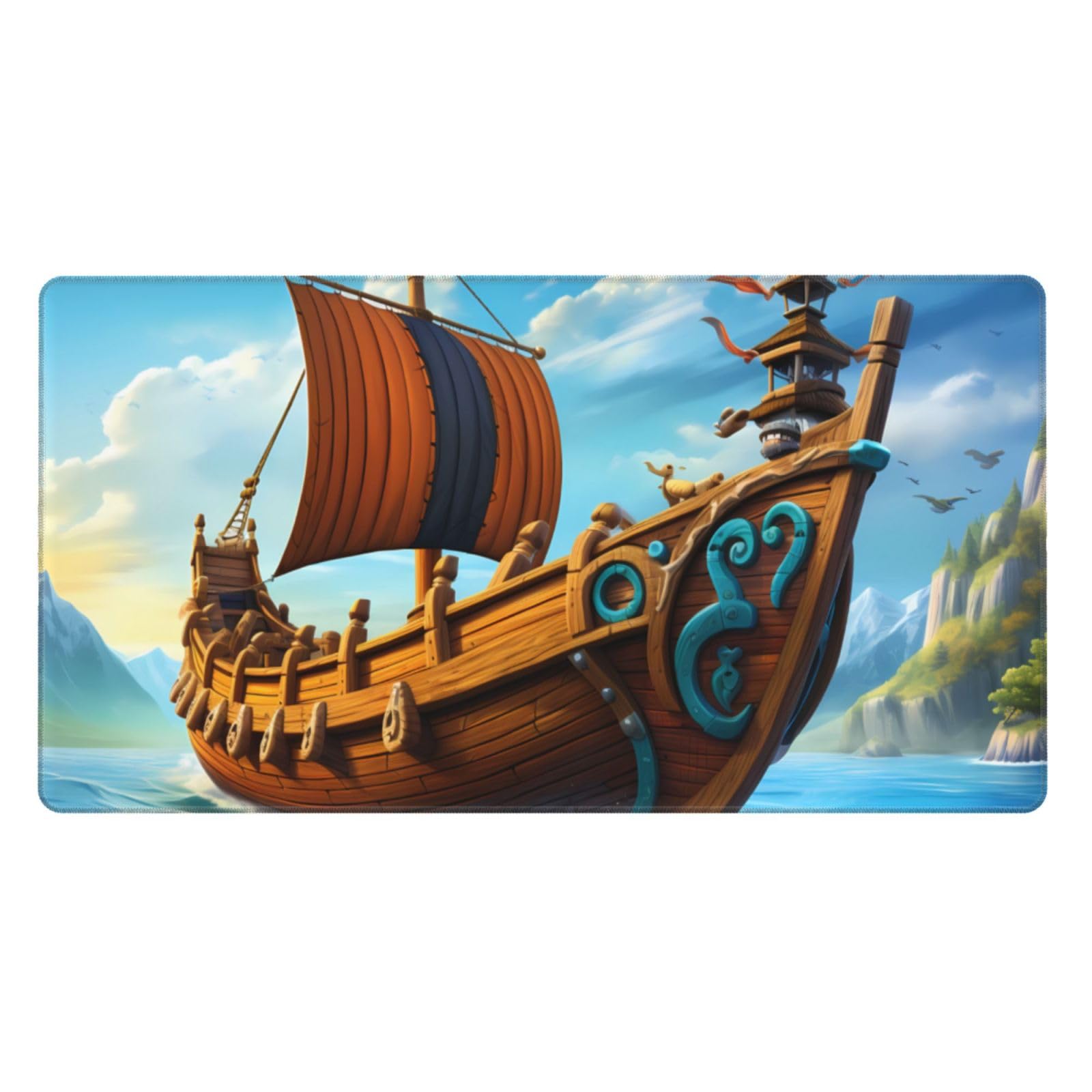 Vikings Boat Picture Large Gaming Mouse Pad 16 x 29.5 Inches - Non-Slip, Durable & Thickened Office Desk Mat for PC Gamers & Workstations | Perfect for Gaming Setups, Home Office & Computer Desks