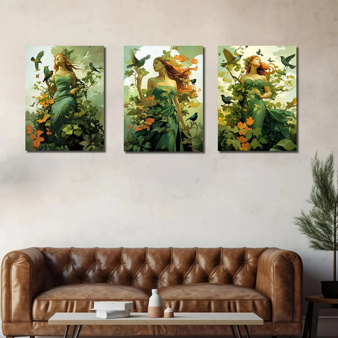 3-Piece Goddess of Nature Surrounded by Birds Metal Wall Art - Ready to Hang Nature-Inspired Home Decor for Living Room, Bedroom & Office