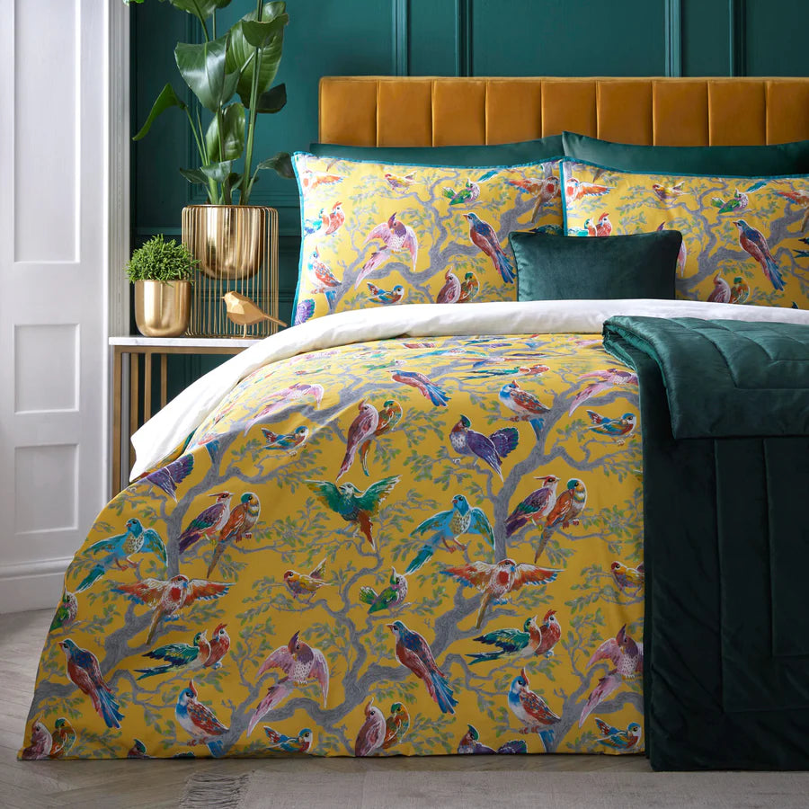 Laurence Llewelyn Bowen Birdity Absurdity Duvet Cover Set - Yellow Luxury Bedding for Modern Bedrooms | Perfect for Guest Rooms & Master Suites