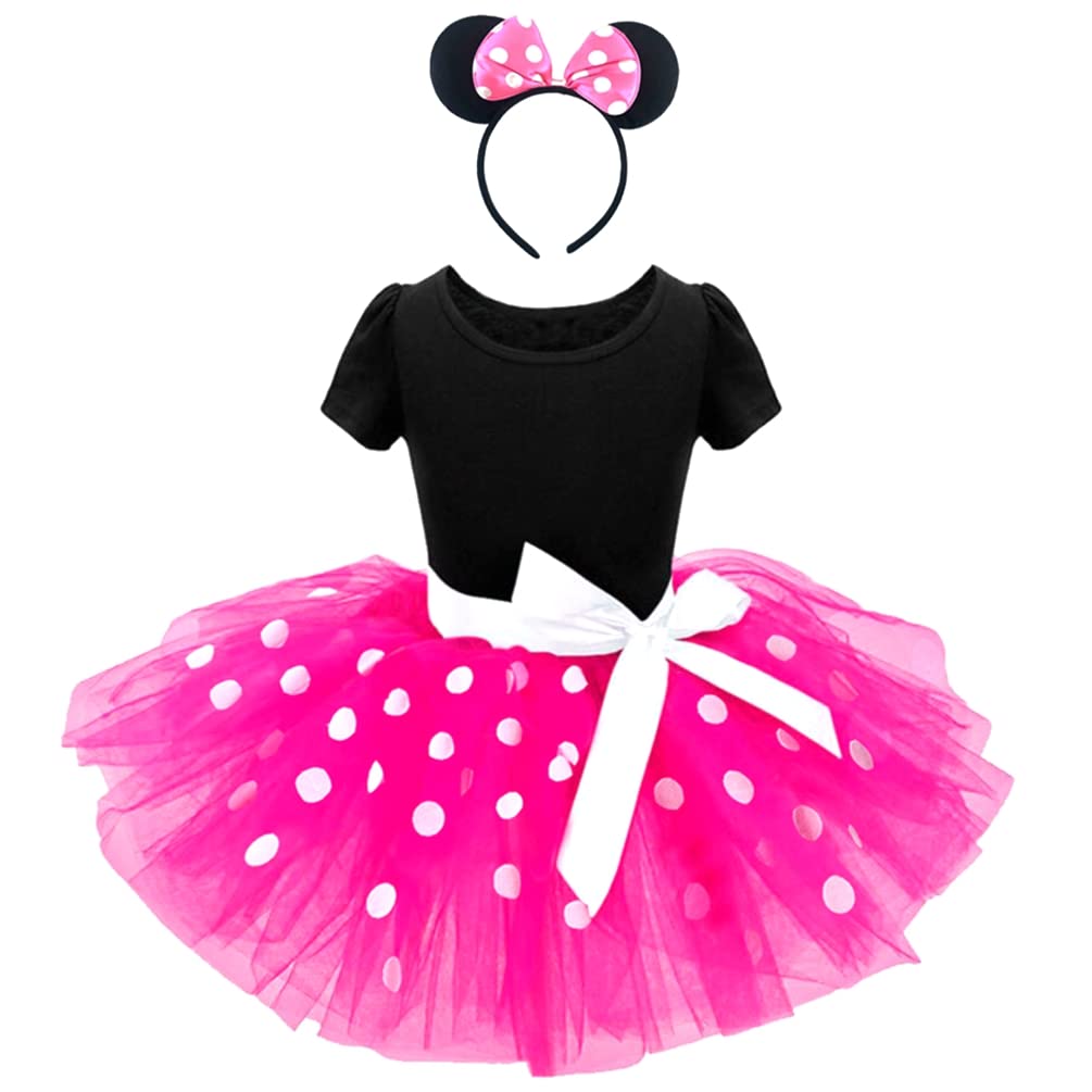 Marosoniy Toddler Girl Minnie Mouse Tutu Dress - Pink Polka Dot Costume for 3-4 Years (110) | Disney Princess Party Outfit, Dance Leotard with Ears Headband | Perfect for Halloween, Birthday Parties & Dress-Up Play