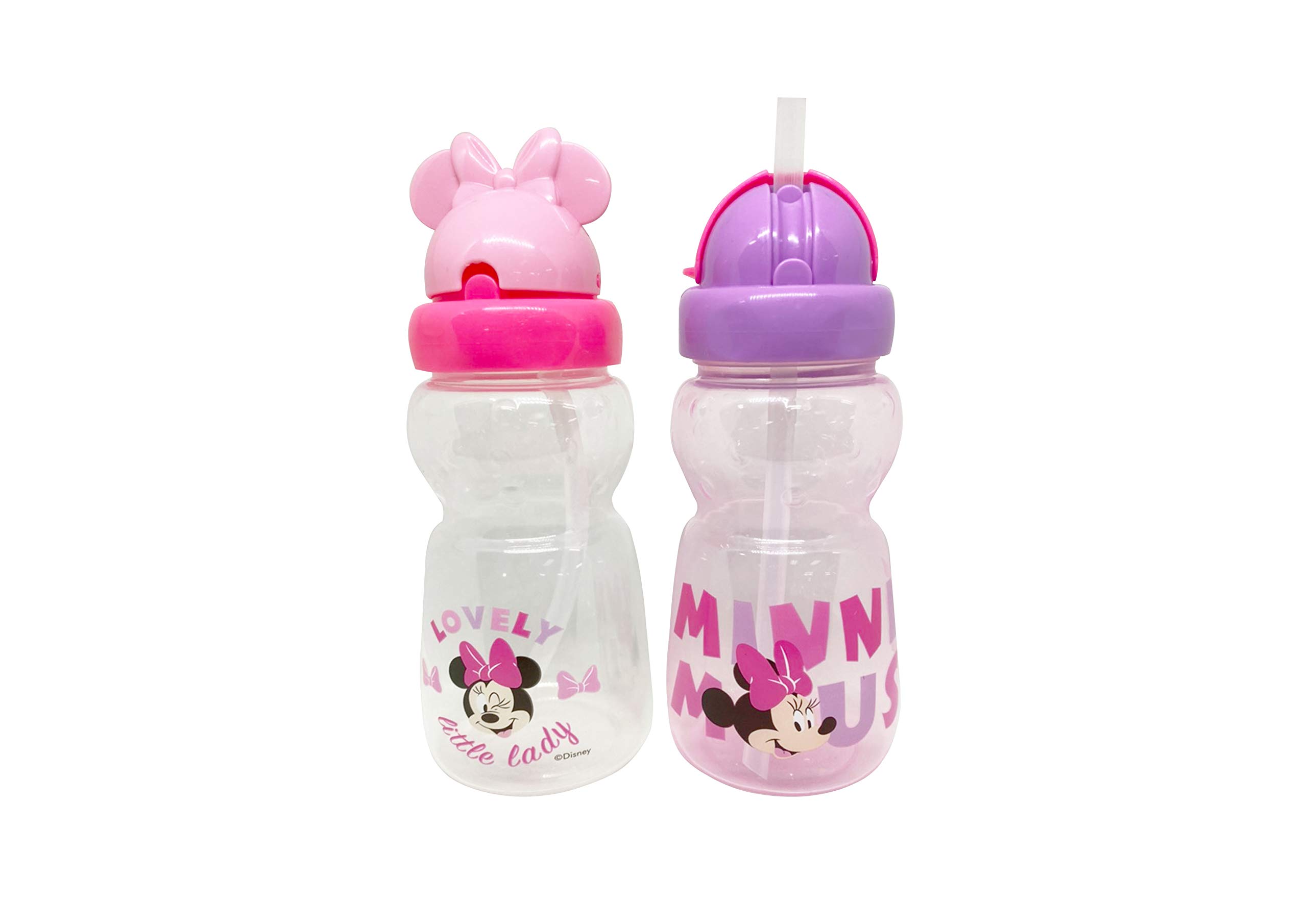 Disney Minnie Mouse Baby Girl 2-Pack 11oz Sippy Cups with Pop-Up Straw & Character Lid - Cute Little Lady Print - Perfect for Toddler Drinks, Daycare, and Disney-Themed Parties