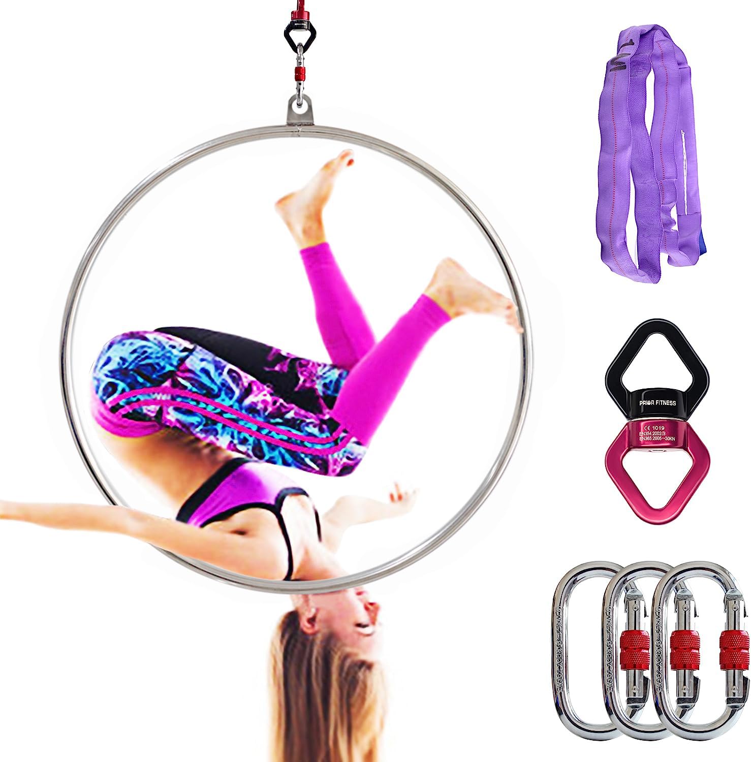 PRIOR FITNESS Professional Aerial Lyra Hoop Set - 25mm & 32mm Stainless Steel Single Point Suspension Ring for Adult Fitness Training | Home Gym, Circus Performance & Aerial Yoga Equipment