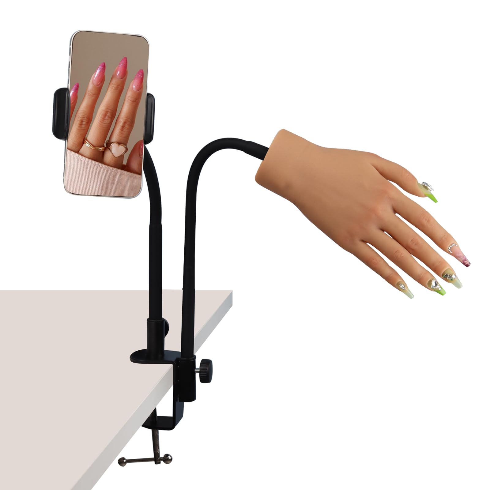 **Silicone Practice Hand for Acrylic Nails – Fake Training Hand with Mobile Phone Holder – Manicure Kit for DIY, Nail Salon & Artists – Perfect for Nail Art Practice & Display**    *(Use: Ideal for nail art practice, salon training, acrylic nail display, and social media content creation.)*