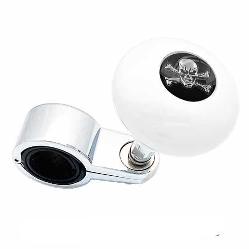 Pearl White Heavy Duty Steering Wheel Spinner Knob for Cars, Trucks, SUVs, Tractors & Boats - Skull Crossbones Design - Easy Grip & Control for Off-Road, Towing & Long-Distance Driving