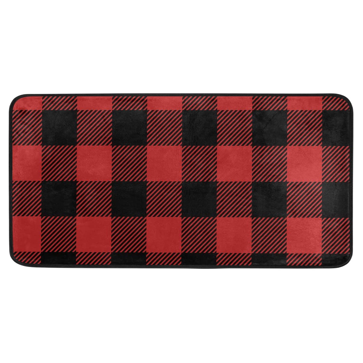 Red Buffalo Check Plaid Kitchen Rug - Non-Slip Anti-Fatigue Mat for Christmas Decor