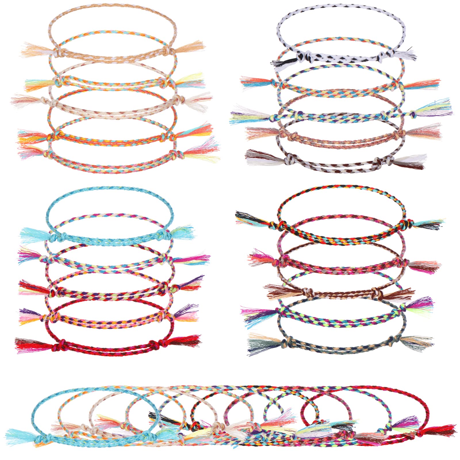 50 Pcs Handmade Adjustable Woven Friendship Bracelets for Women & Men - Boho Braided Wrist & Ankle Bracelets Set - Perfect for Birthday Party Favors, Surfer Gifts & Festival Accessories