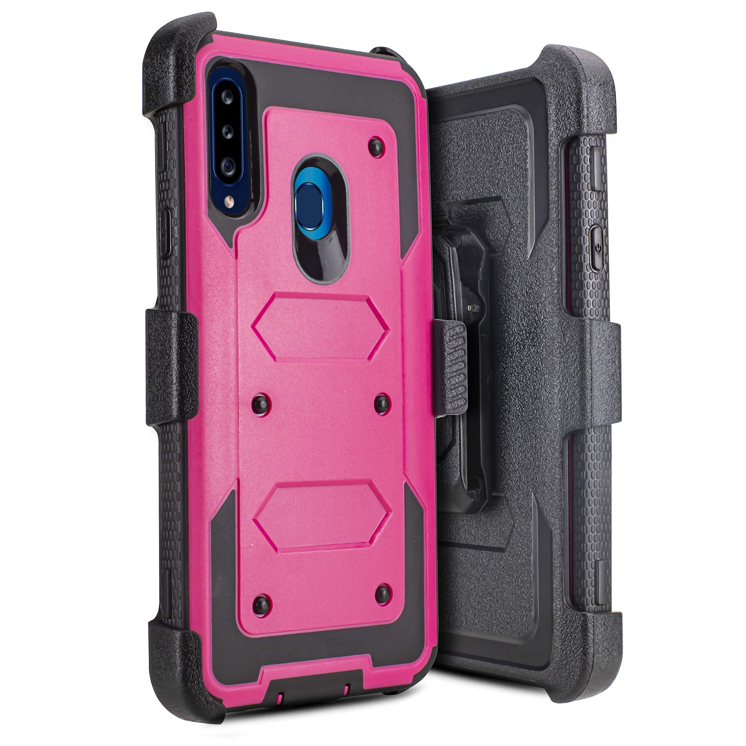 Heavy Duty Shockproof Holster Case for Samsung Galaxy A20S with Built-in Screen Protector & Belt Clip - Pink | Rugged Protective Phone Cover for Work, Outdoor Activities & Everyday Use