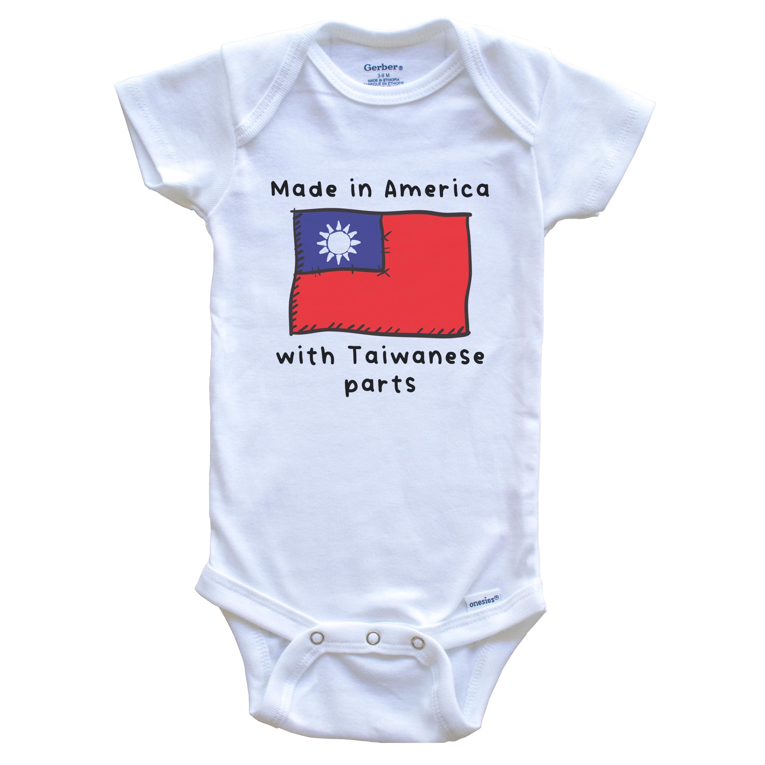American-Made Taiwan Flag One Piece Baby Bodysuit - Soft Cotton Infant Romper for Patriotic Families & Cultural Celebrations