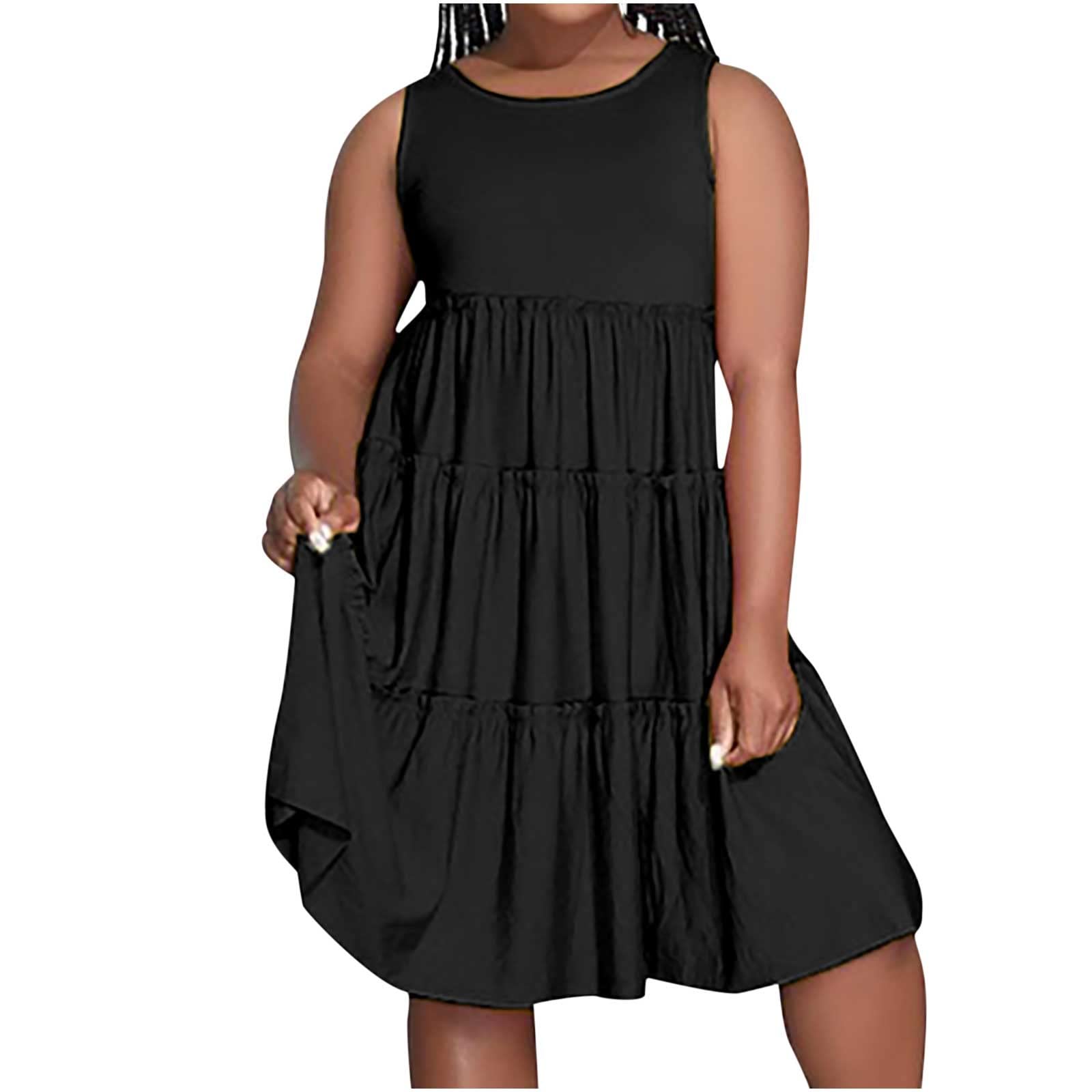 bmkBWO Women's Sexy Sleeveless Summer Dress - Crewneck Smocked Waist Swing Casual Mini Dress in Solid Colors | Perfect for Beach Vacation, Pool Party & Date Night Outfits