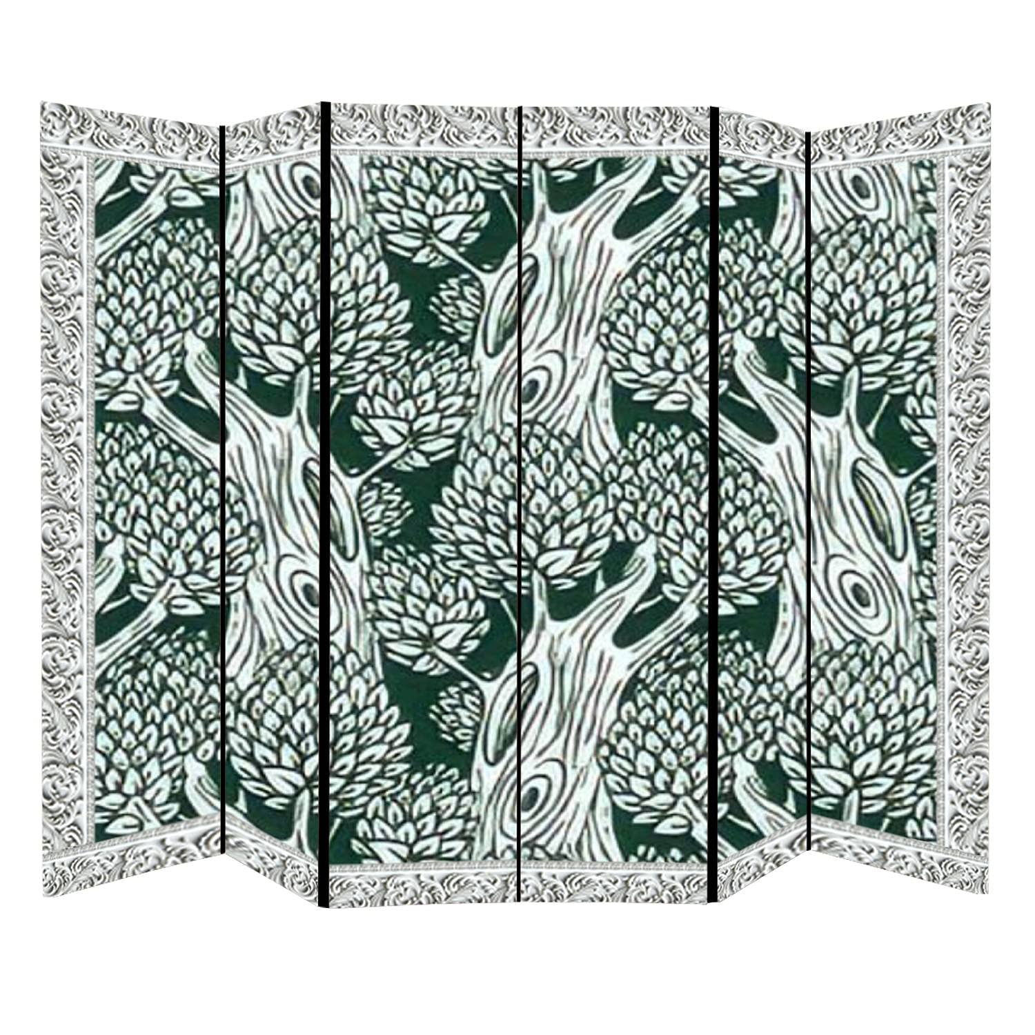 6-Panel Canvas Room Divider Screen - Black & White Baroque Style Privacy Partition with Deciduous Tree Pattern | Perfect for Home, Office, Bathroom & Pool Areas | Space Separator & Decorative Accent
