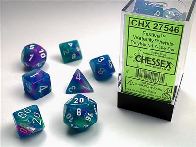 Festive Polyhedral Waterlily White 7-Piece Dice Set for D&D, RPG, and Tabletop Gaming - Perfect for Fantasy Role-Playing Games and Board Game Nights