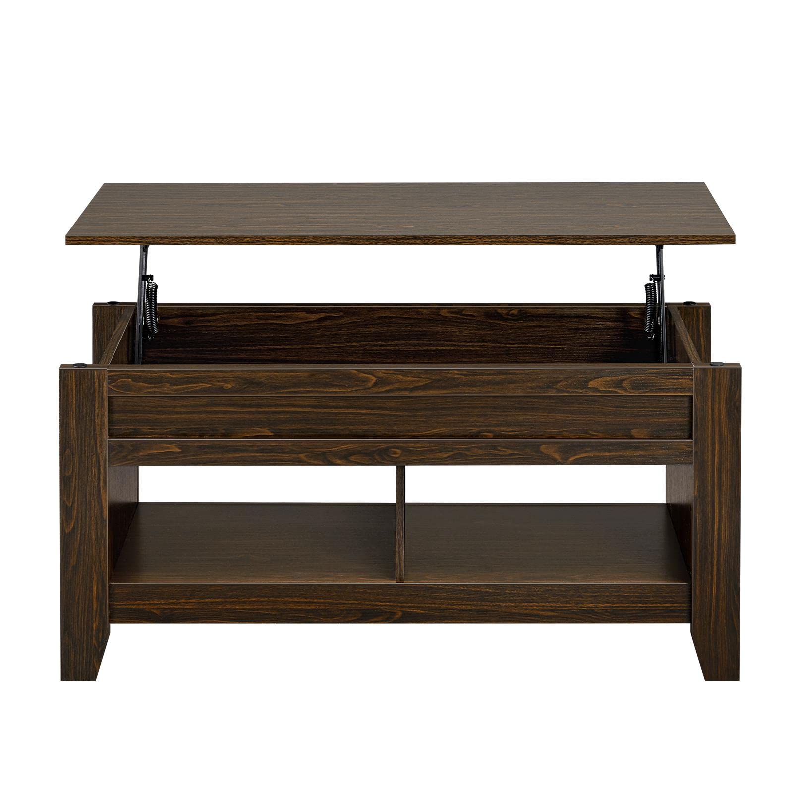 Topeakmart Lift Top Coffee Table with Hidden Storage & 2 Open Shelves - Adjustable Tabletop Living Room Center Table in Espresso Brown | Perfect for Small Spaces, TV Snacks & Remote Storage
