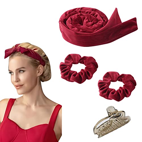 Heatless Curling Rod Headband Set - No Heat Silk Ribbon Hair Rollers for Natural Soft Waves | Includes 1 Hair Claw Clip & 2 Hair Ties | Overnight Sleeping Hair Styling Tool for Effortless Morning Waves | Perfect for Home, Travel & DIY Hair Care