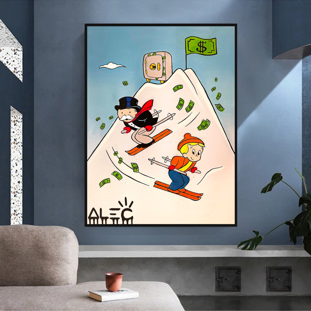 Premium Alps Ice Skating & Mr. Monopoly Wall Art - Elegant Home Decor for Living Room, Office & Game Room