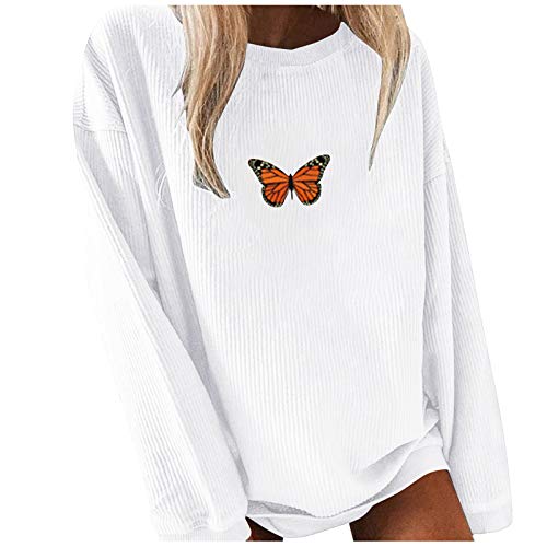 SALIFUN Women's Long Sleeve Butterfly Print Pullover Sweater - Lightweight Knit Blouse Top for Casual Wear & Fall Fashion