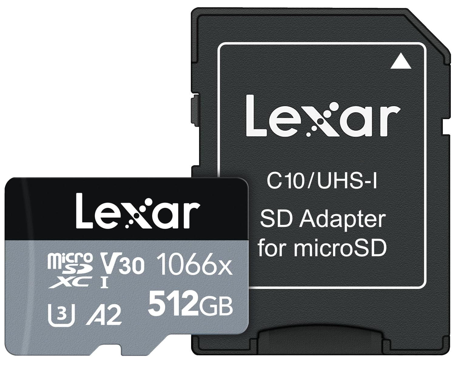Lexar Professional 1066x 512GB microSDXC UHS-I Memory Card with SD Adapter - Silver Series, Up to 160MB/s Read Speed - Compatible with Action Cameras, Drones, Smartphones & Tablets - Perfect for 4K Video Recording, Gaming & High-Performance Storage (LMS1066512G-BNANU)