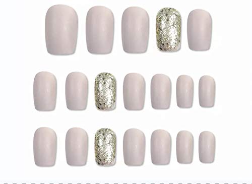 24 Pcs Nude Glitter Press on Fake Nails with Glue & Nail File - Long Lasting Stick on Nails for Women & Girls - Perfect for Parties, Weddings, and Special Occasions