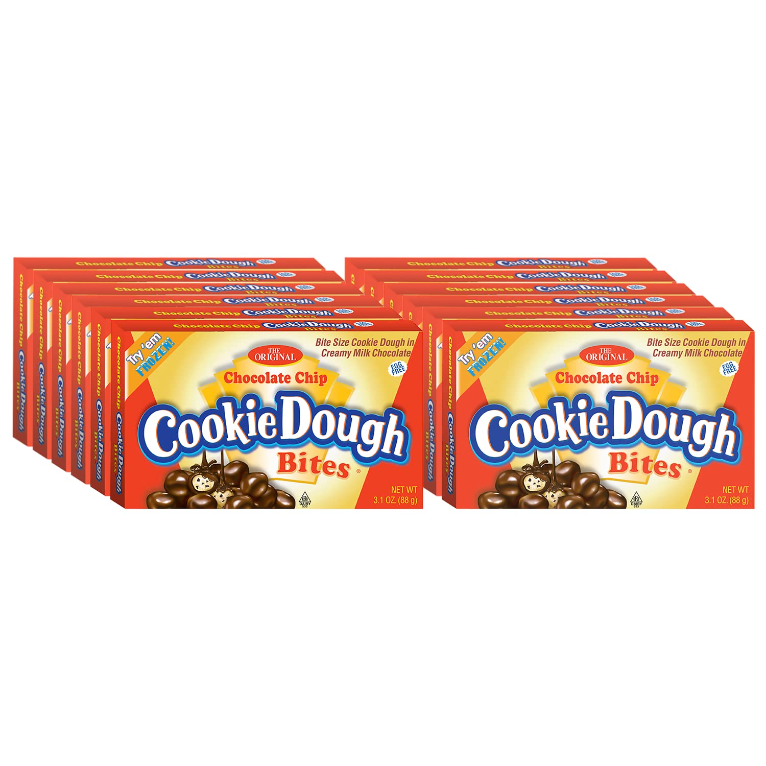 Chocolate Chip Cookie Dough Bites - Chocolate Covered Edible Cookie Dough Candy - Egg Free, Gluten Free Snack - 12 Pack (3.1 oz each) - Perfect for Parties, Gifts & Sweet Cravings
