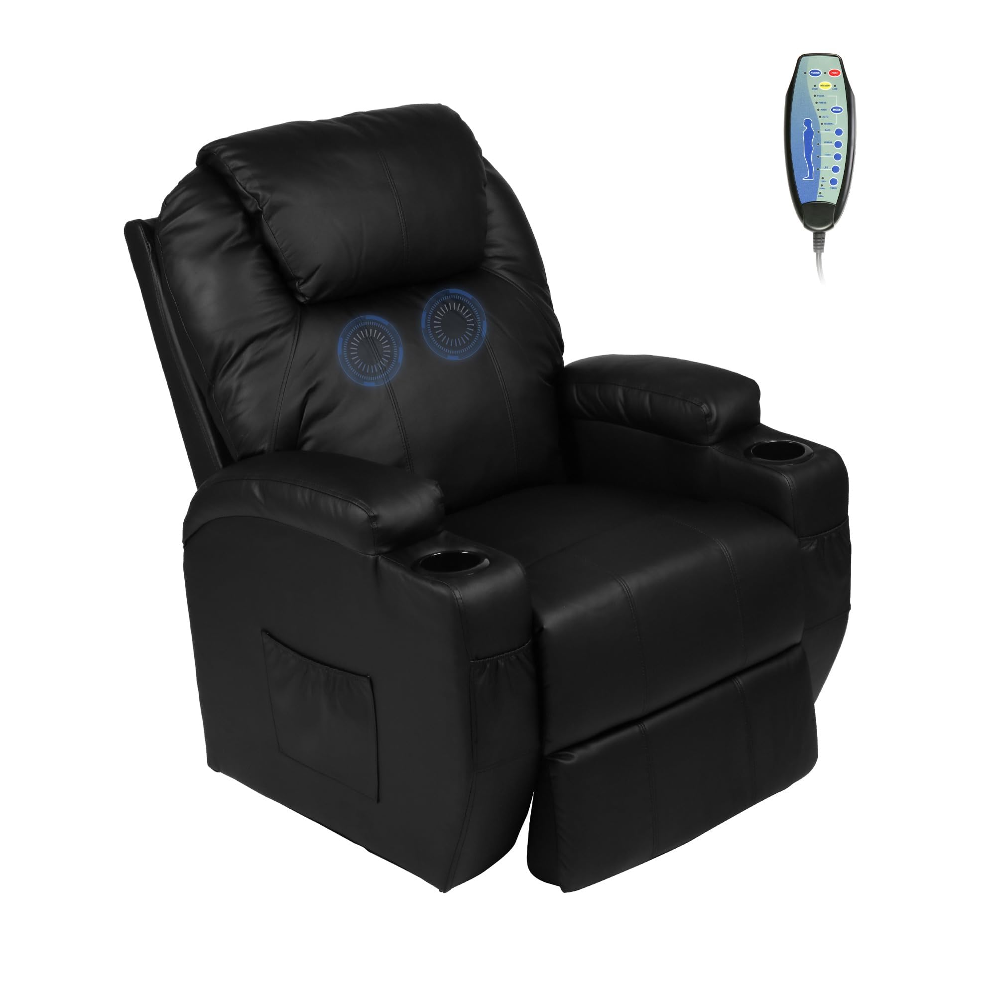 Ergonomic Power Lift Recliner Chair with Massage & Heating - PU Leather Lounge Sofa for Elderly with 2 Cup Holders - Perfect for Living Room, Home Theater & Relaxation (Black)