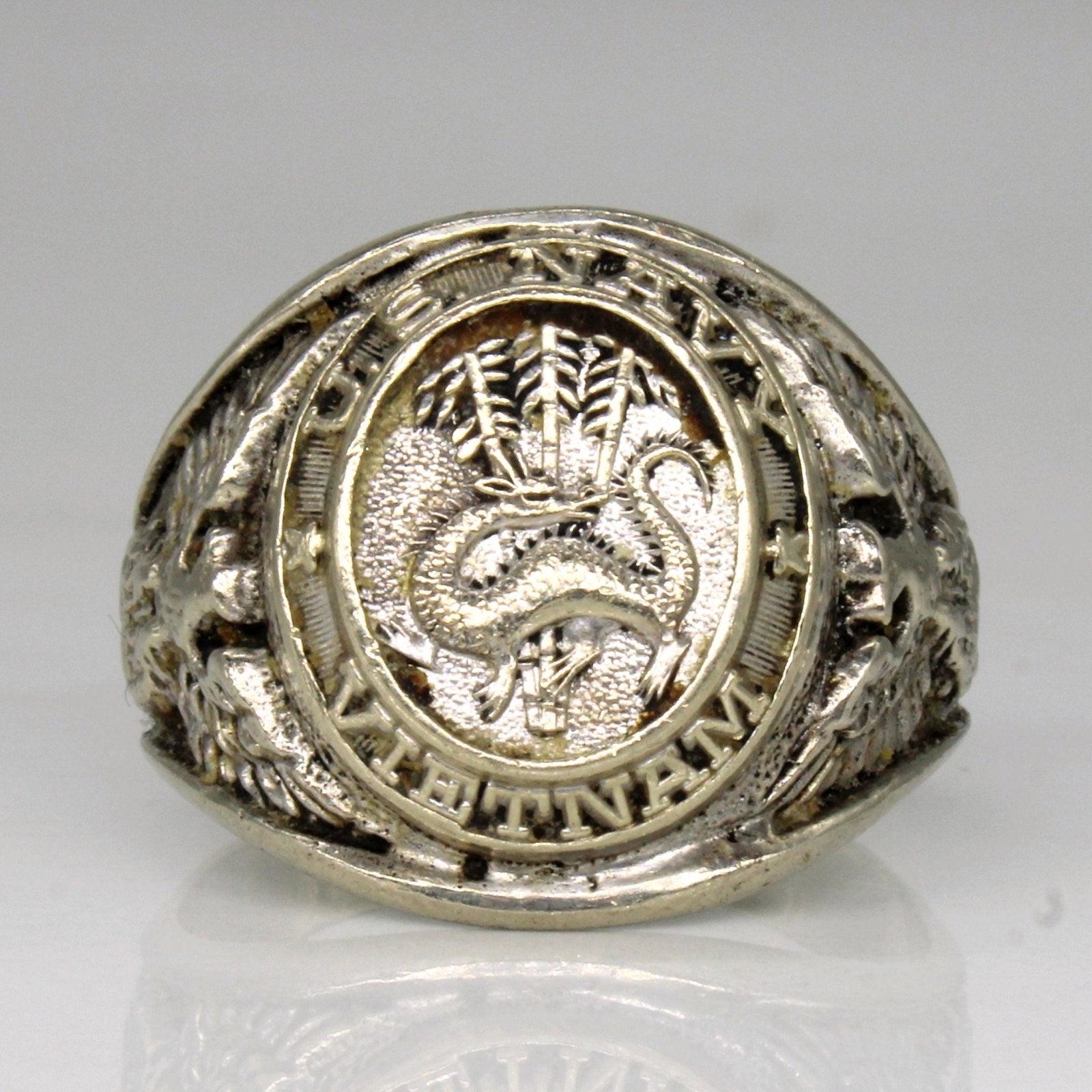 10K White Gold US Navy Vietnam Veteran Ring for Men - Size 11.75 - Military Service Jewelry Gift for Veterans & Active Duty - Perfect for Commemorations, Ceremonies & Patriotic Events
