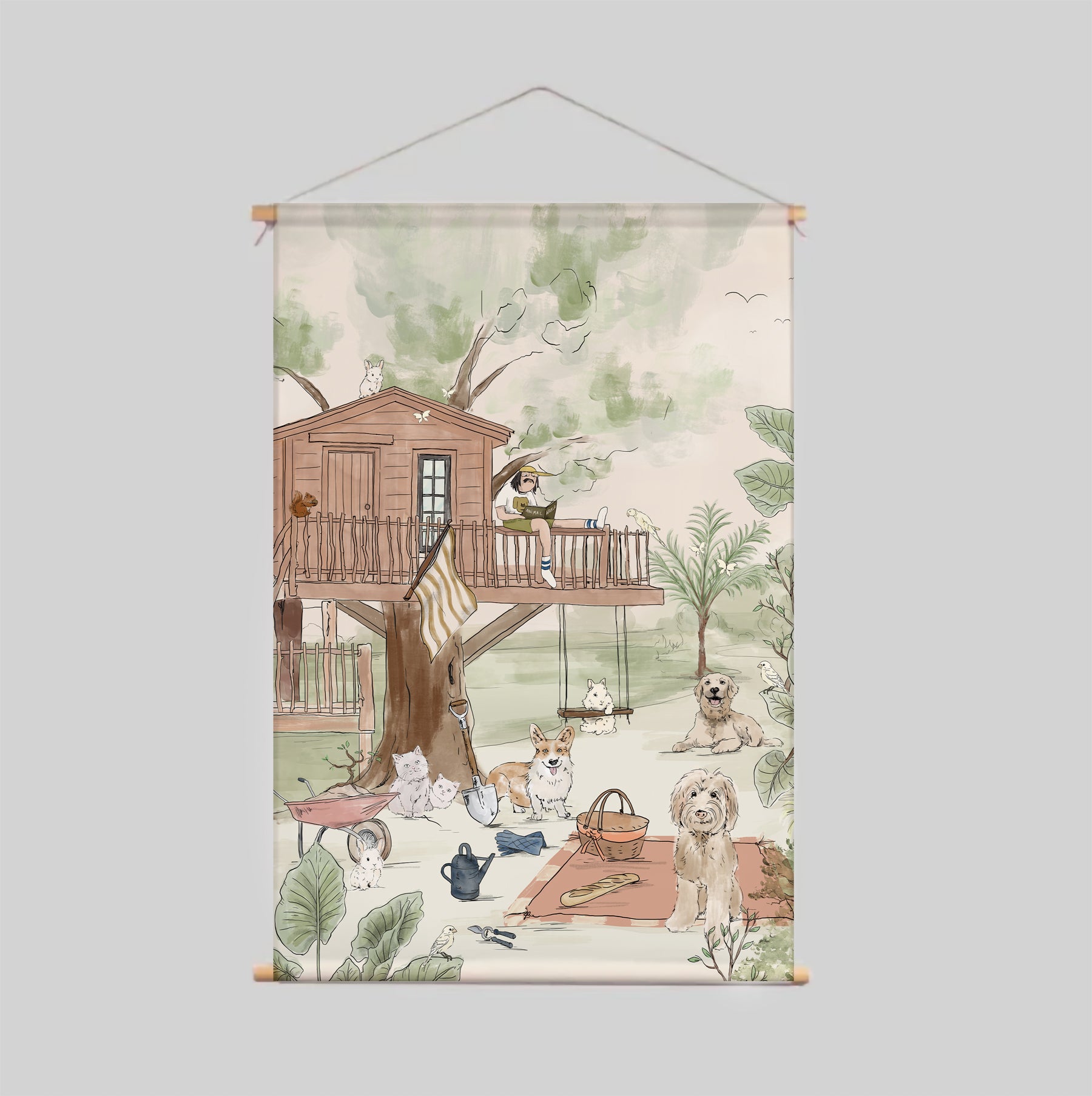 Custom Pet Picnic Textile Poster - Personalized Pet Portrait Wall Art for Home Decor | Perfect for Living Room, Bedroom & Pet Lovers' Gifts