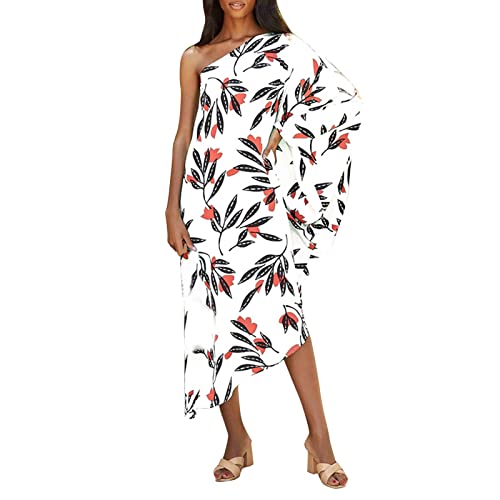 Elegant One Shoulder Little Black Dress for Women - Summer Bodycon Party Dress, Flowy Kaftan Cover Up in White (Size L) - Perfect for Cocktail Parties, Beach Vacations & Evening Events