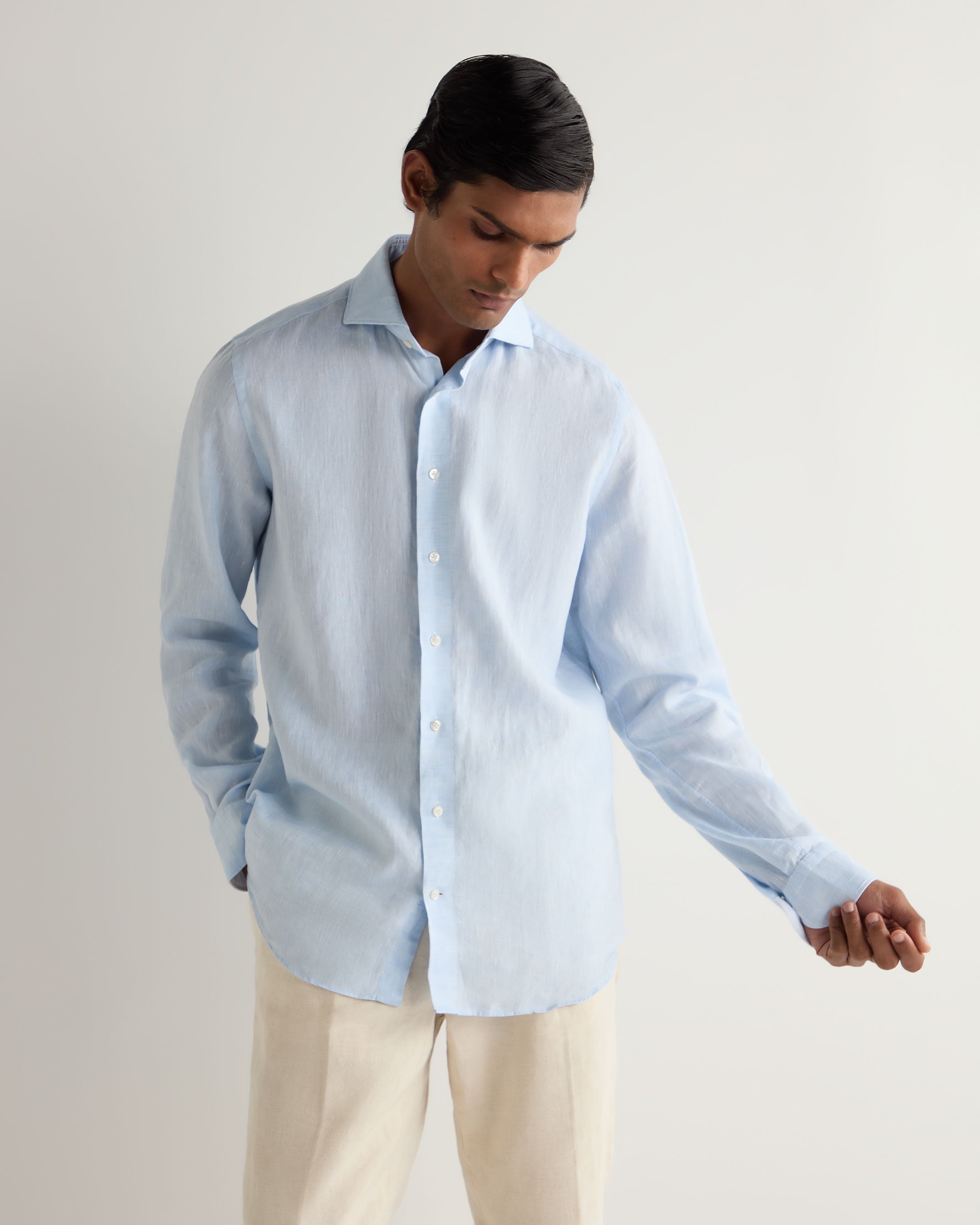 Men's Light Blue Cannes Linen Shirt - Breathable Summer Casual Button Down Shirt for Beach, Vacation & Outdoor Activities