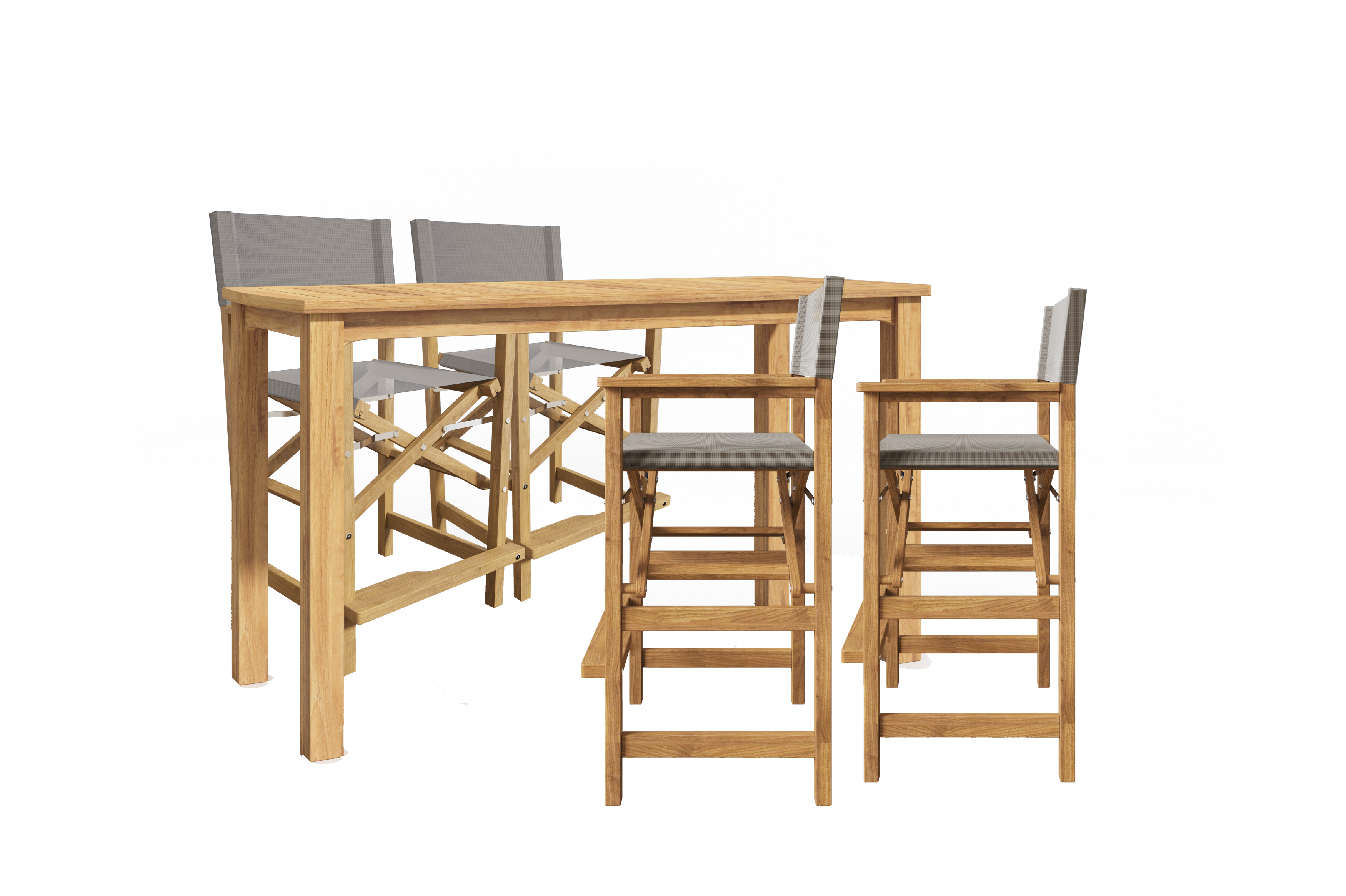 5-Piece Rectangular Teak Outdoor Counter Height Dining Set with Folding Armchairs - Taupe Patio Furniture for Backyard, Deck, or Poolside Dining
