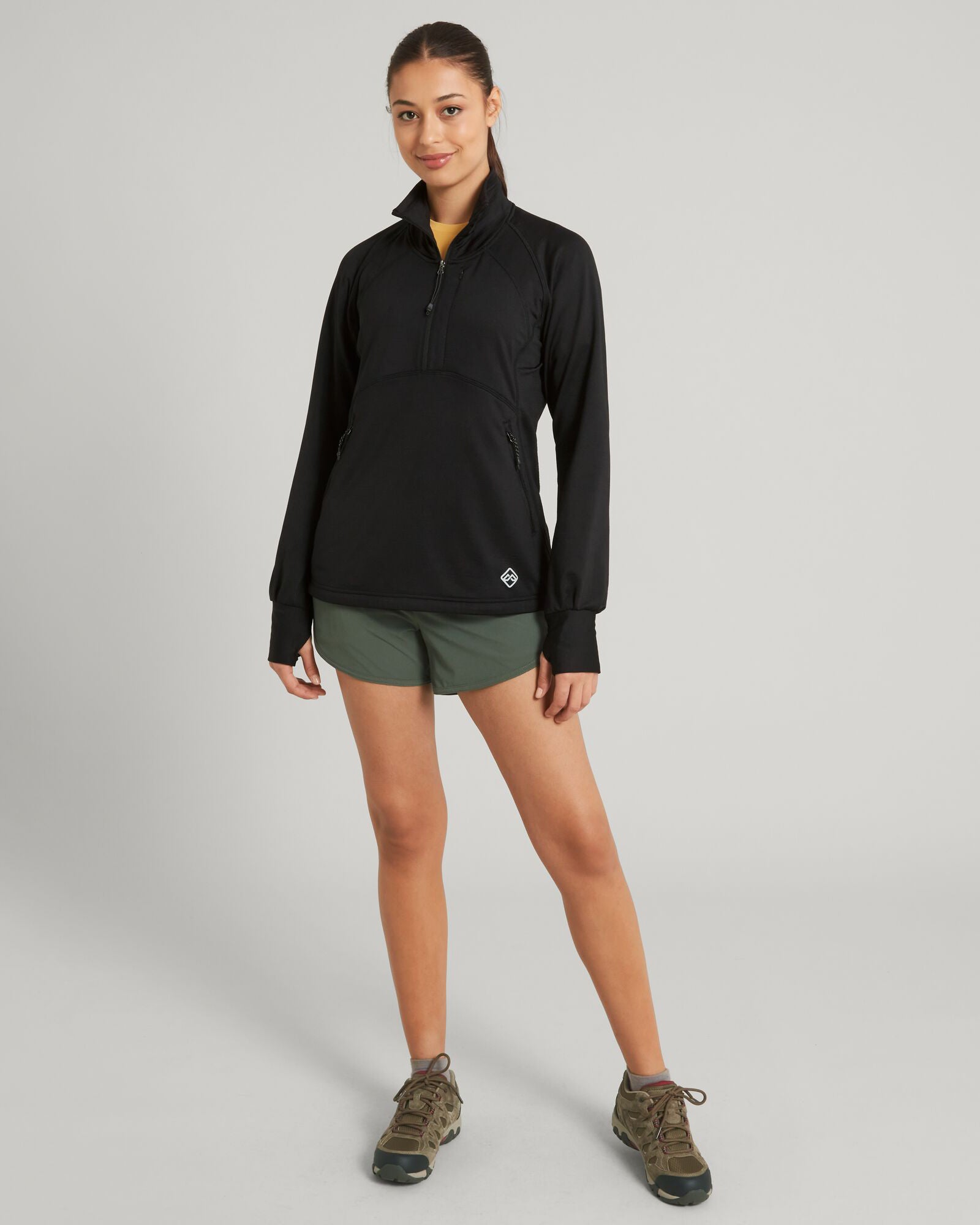 ULT Hike Women's Quarter Zip Pullover Fleece Jacket - Black | Lightweight Hiking & Outdoor Layering for Women