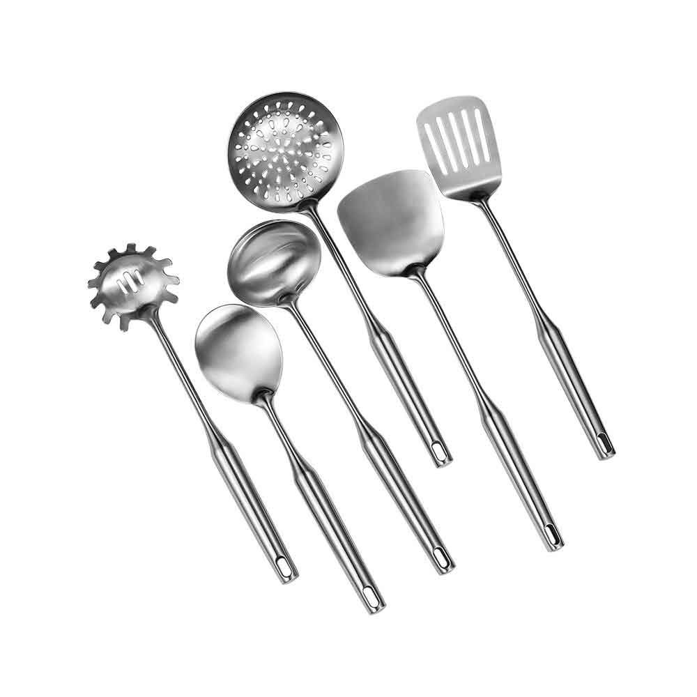 Premium Stainless Steel Spatula Set - 5-Piece Kitchen Cooking Utensils with Hollow Handle (Spatula, Soup Spoon, Large Colander, Scoop, Cooking Shovel) for Baking, Frying, Serving - Ideal for Home Chefs & Restaurant Use