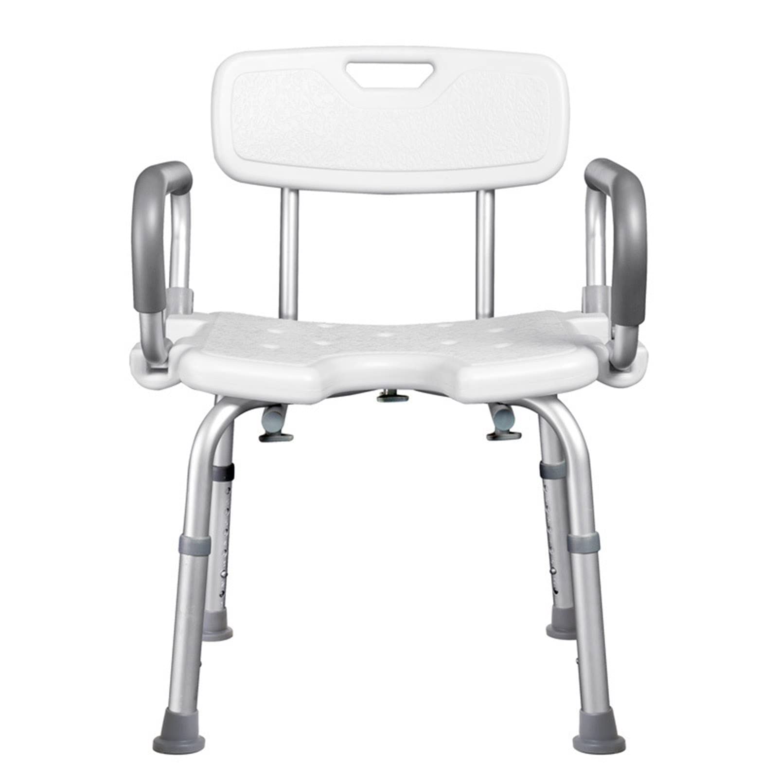 V3VOGUE Adjustable Shower Chair with Removable Backrest & Arms - White Bath Seat for Elderly & Disabled - Non-Slip Tub Shower Stool with U-Shaped Cutout - Ideal for Safe Bathing, Post-Surgery Recovery & Mobility Assistance