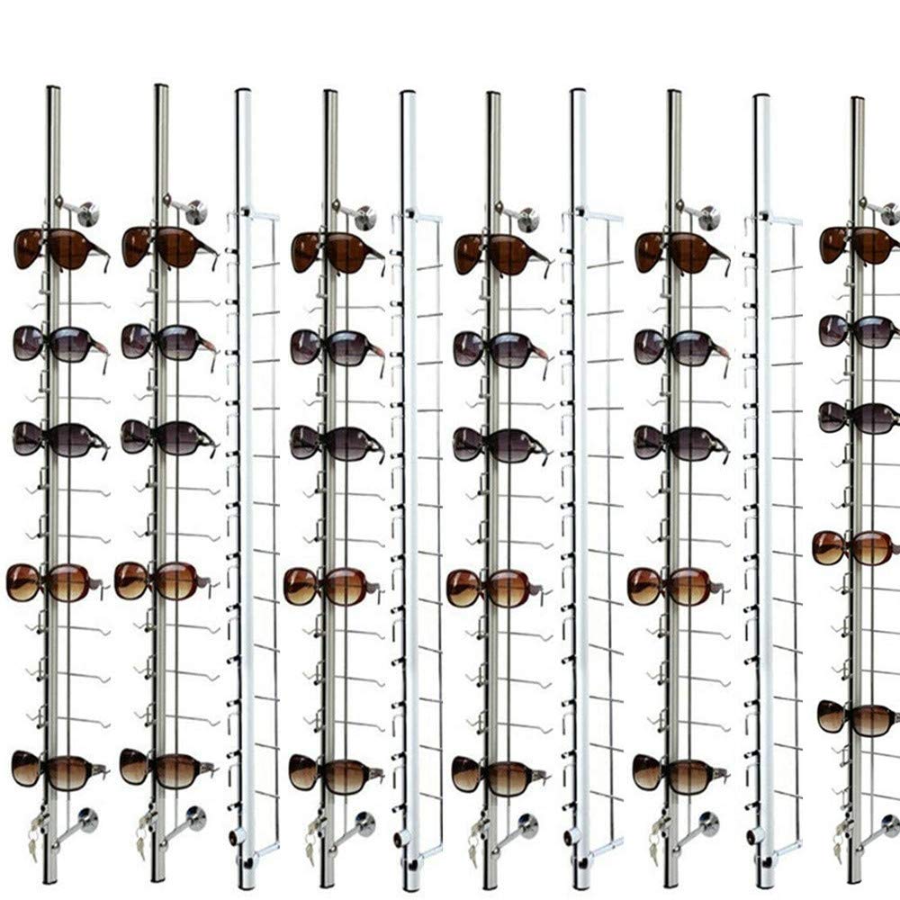 10-Piece Lockable Sunglasses Rack Organizer - 4ft Eyeglass Display Stand Holds 14 Frames with Secure Lock | Perfect for Retail Stores, Home Organization & Eyewear Display (10pcs/set)