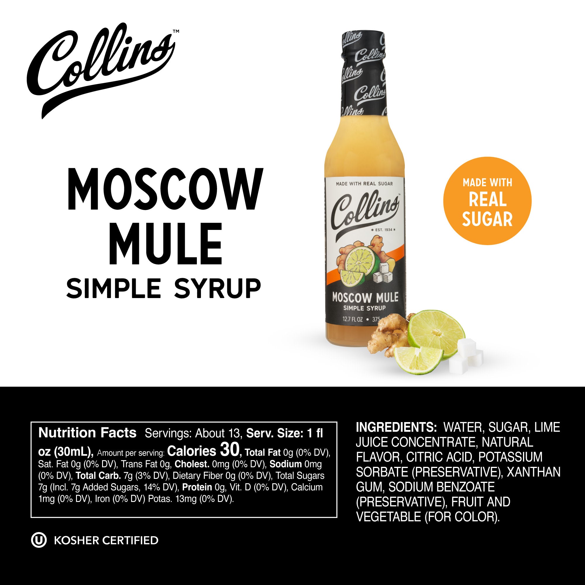 Premium Moscow Mule Simple Syrup - 12.7 oz Copper Mug Cocktail Mixer for Refreshing Ginger Beer Drinks at Home Bars & Parties
