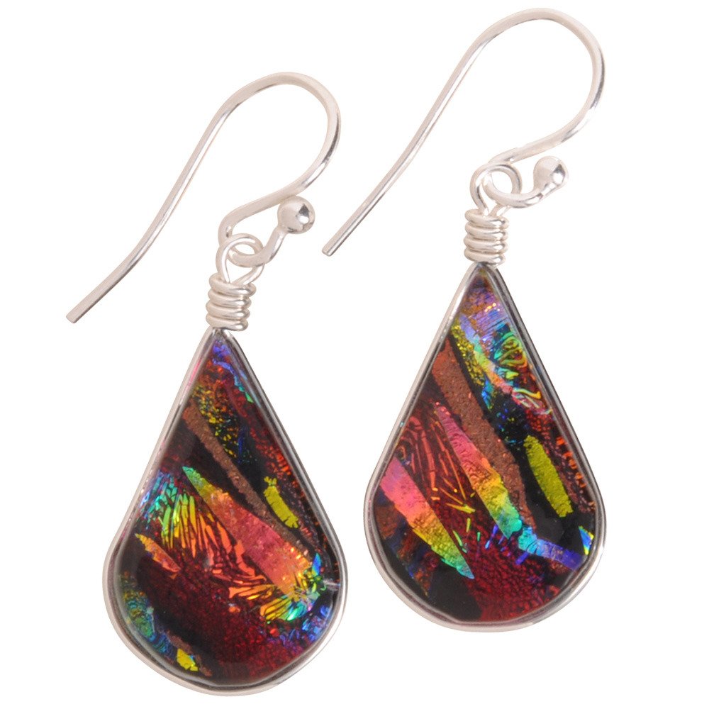 Rainbow Falls Earrings - Hypoallergenic Nickel Free Dichroic Glass Dangle Earrings | Handmade in USA | Perfect for Parties, Weddings & Everyday Wear