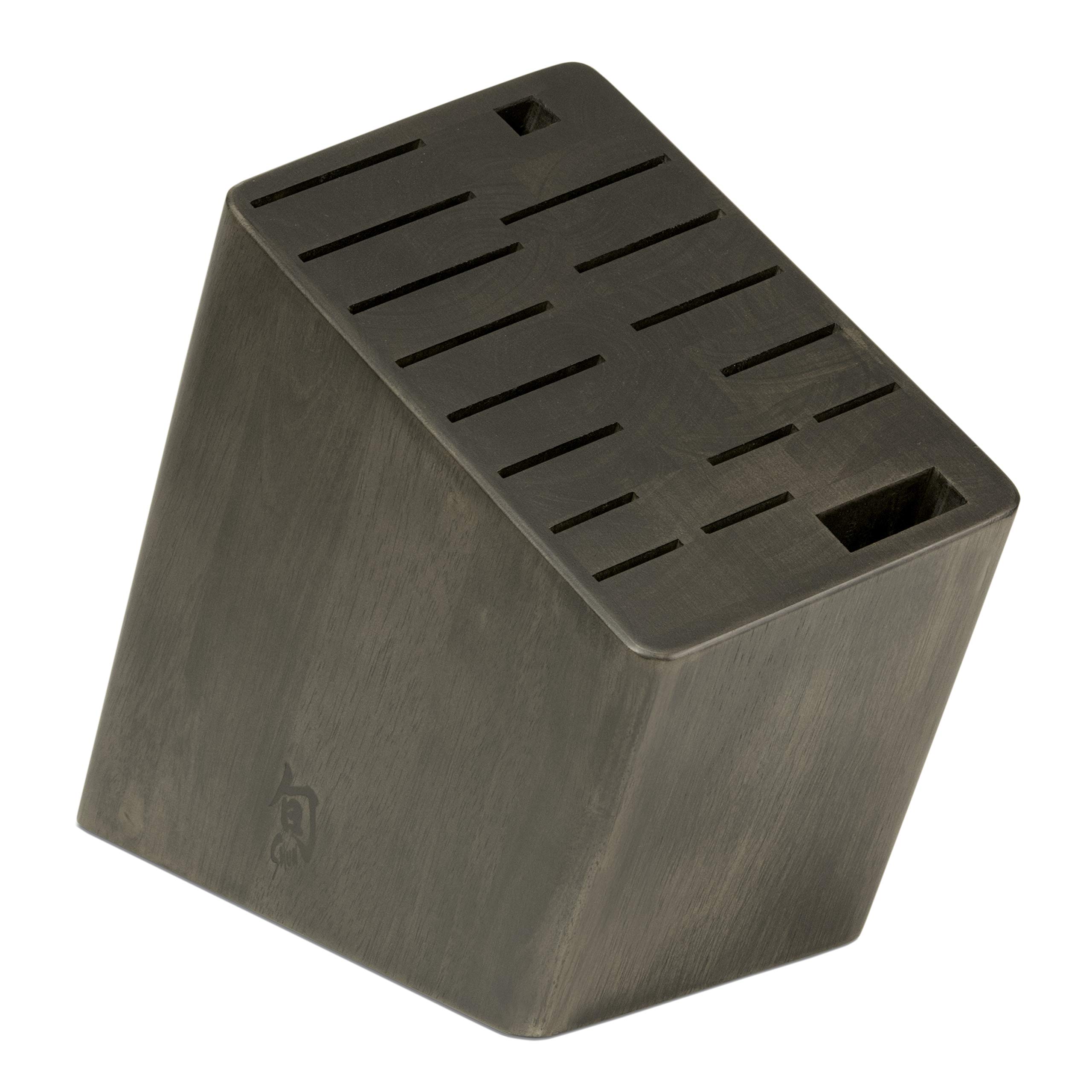 Shun Angled Knife Block - 17 Slot Wooden Knife Holder for Professional & Home Chefs - Genuine Dark-Stained Wood Kitchen Storage - Perfect for Countertop Organization & Knife Protection