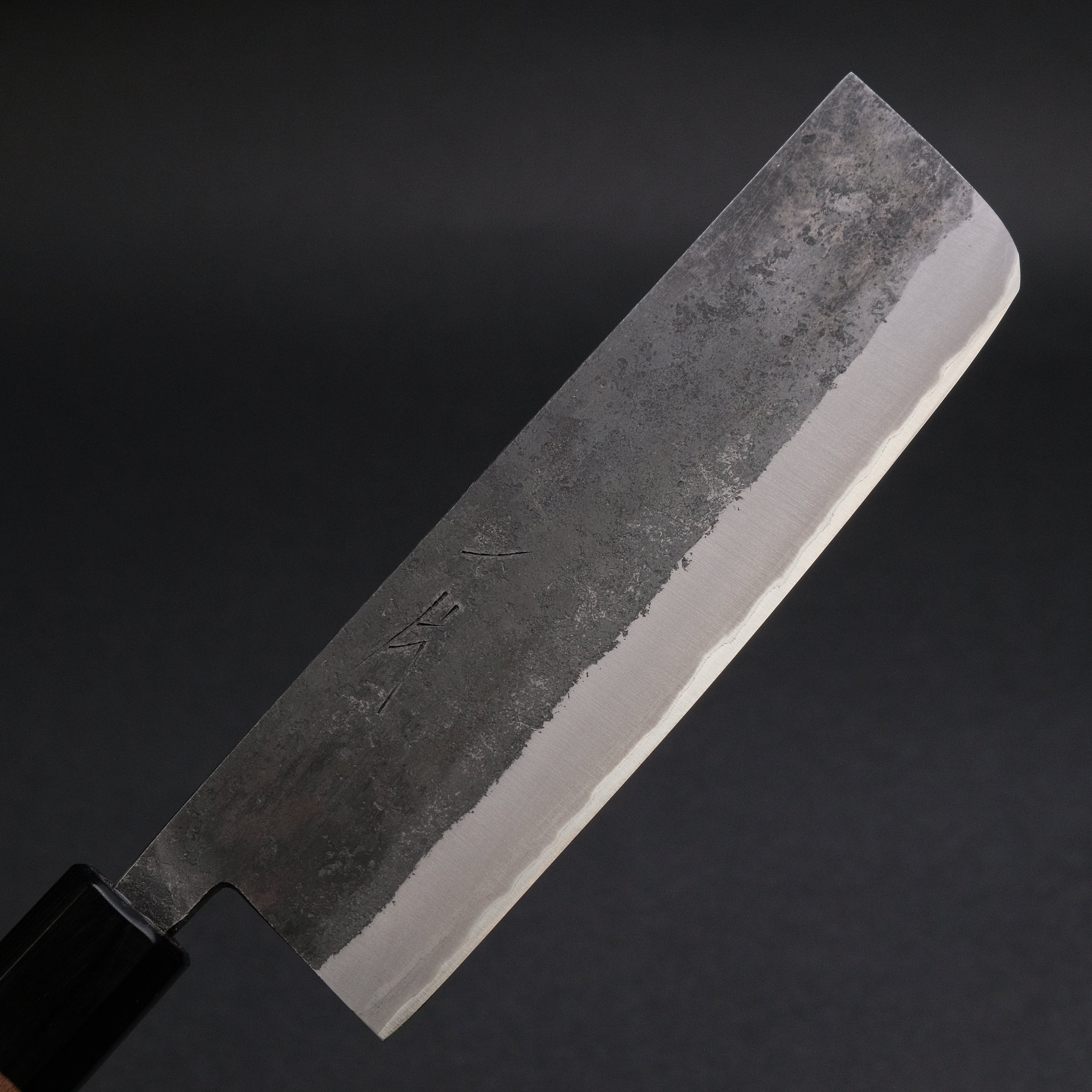Hitohira Harima Forged Blue #2 Stainless Clad Nakiri Knife - Kurouchi Finish with Walnut Handle - Perfect for Vegetable Chopping, Slicing & Food Prep in Professional & Home Kitchens