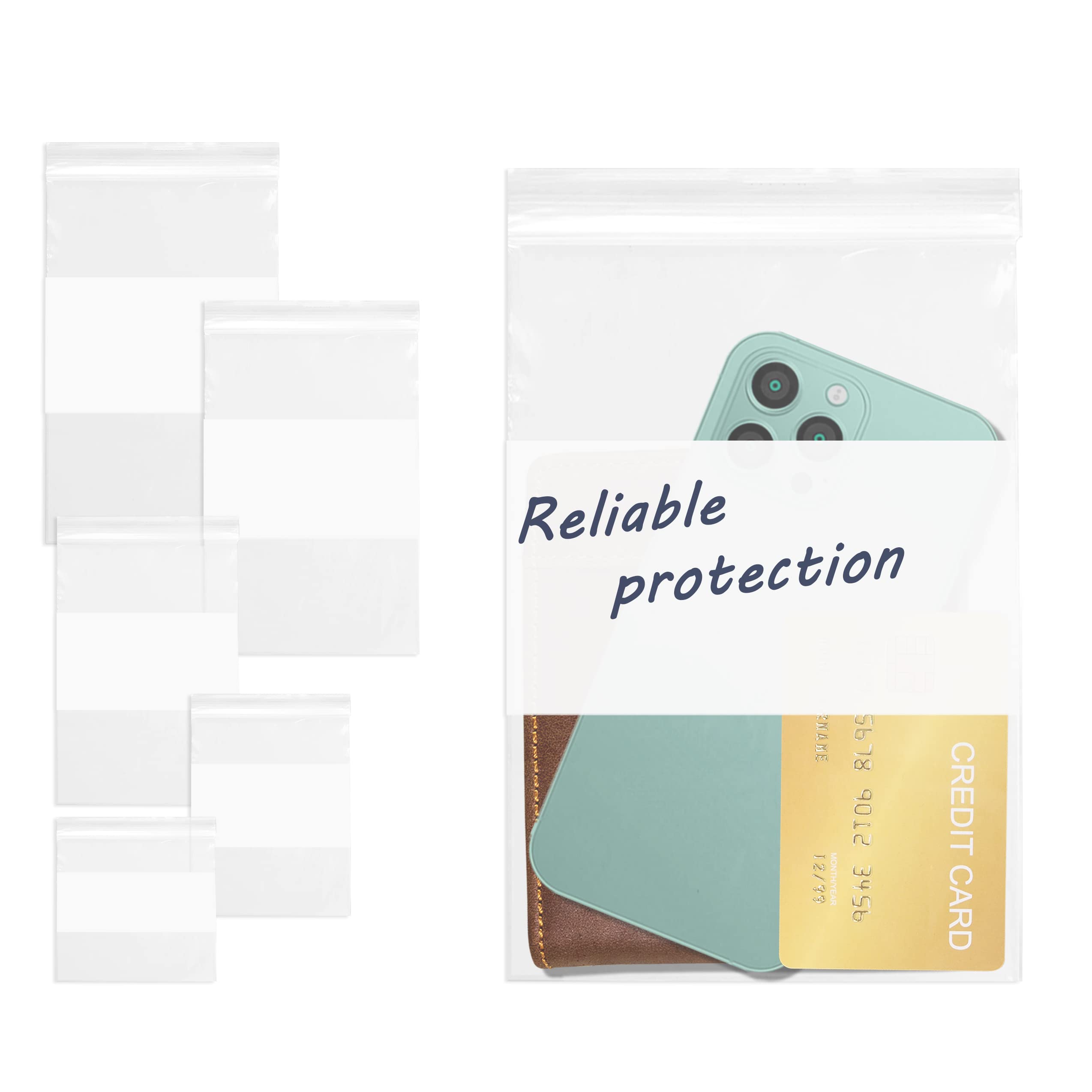 APQ White Block Zipper Bags - 5 Size Variety Pack of 1000 Clear Resealable Storage Bags | 4 Mil Thick Reclosable Zip Top Bags for Shipping, Organization & Craft Supplies | Perfect for Snacks, Jewelry, Office & Travel Essentials