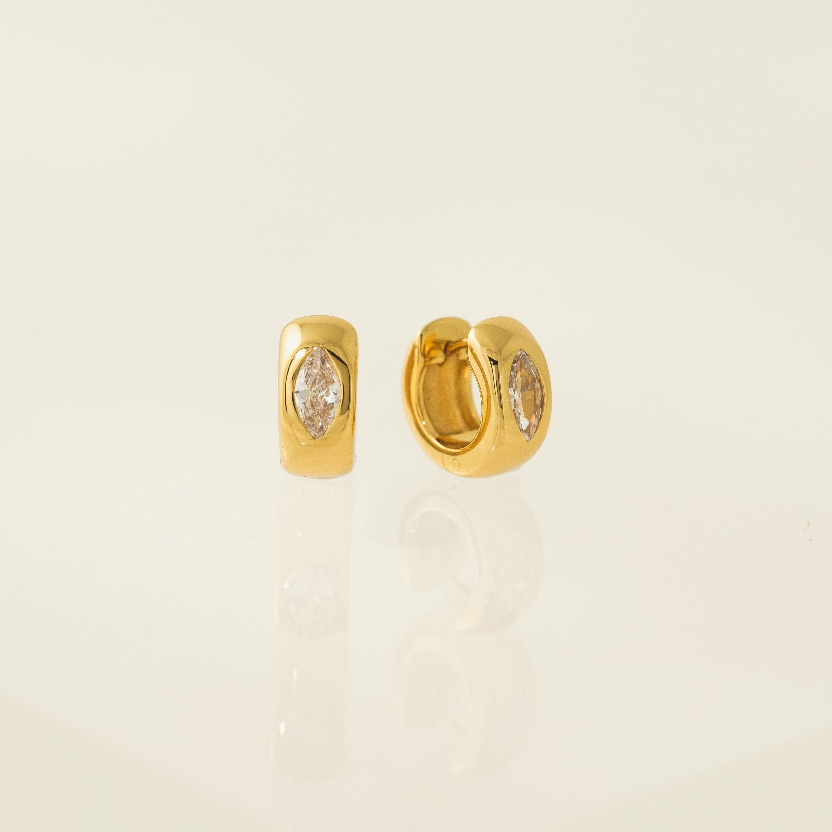 Marquise Chunky Huggie Hoop Earrings for Women - 14K Gold Plated Dangle Hoops - Perfect for Everyday Wear, Parties & Special Occasions