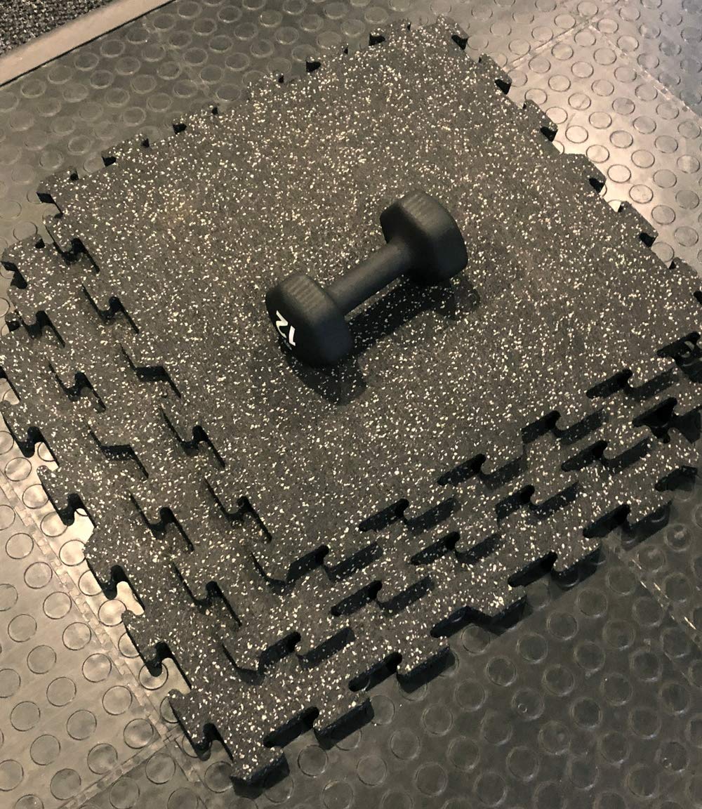 Warrior Heavy Duty Rubber Floor Mats - 3/8 Inch Thick Interlocking Rubber Tiles (4' x 8' Set, 8 Tiles Total) - 10% Green - Durable Gym Flooring, Home Workout Mats & Garage Floor Protection