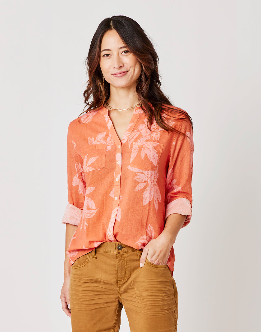 Stylish Dylan Gauze Tunic in Terracotta Floral Print - Breathable Summer Blouse for Women | Perfect for Beach Outings, Boho Festivals & Casual Daywear