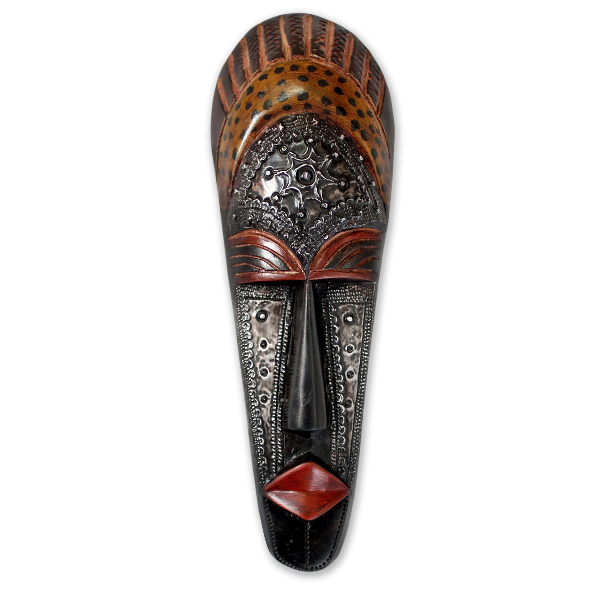 NOVICA Handcrafted Large Wooden Mask - Black 'Queen Aura Poka' African Tribal Wall Art for Home Decor, Living Room & Cultural Display