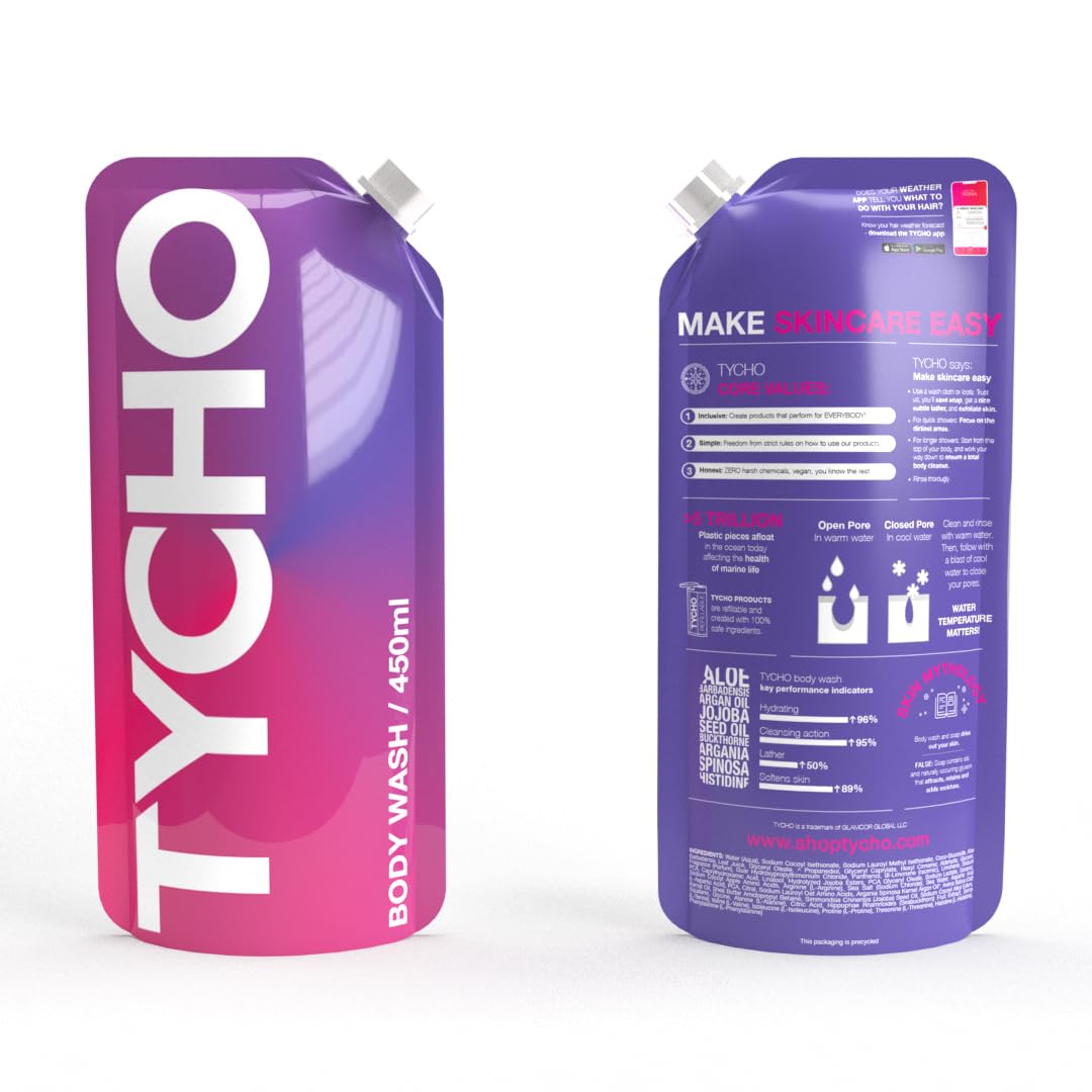 TYCHO Hydrating Body Wash Refill Pouch 450ml (15.22 fl oz) - Gentle Moisturizing Shower Gel for Sensitive & Dry Skin | Sulfate-Free, Dermatologist Tested | Perfect for Daily Use, Travel & Gym