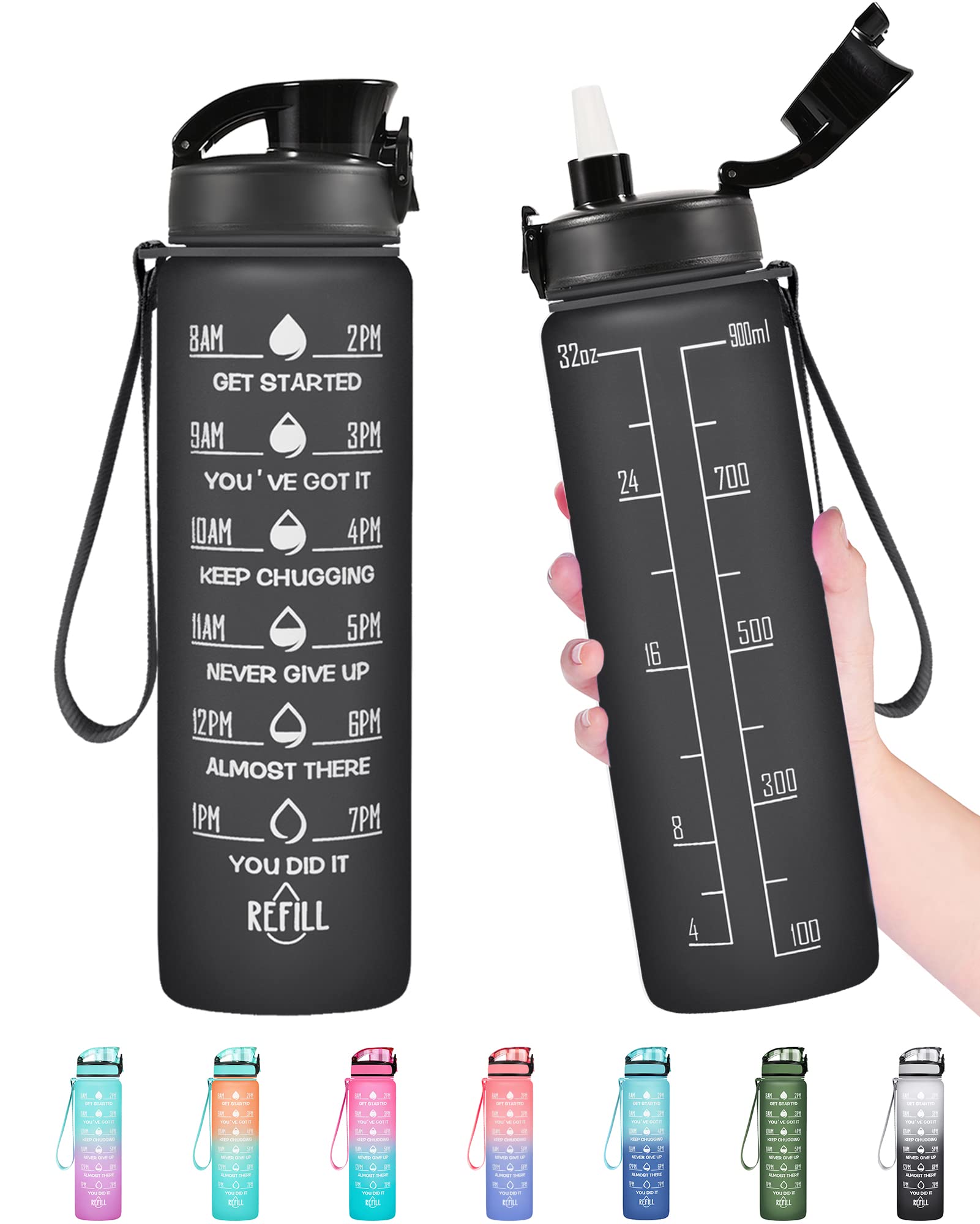 Enerbone 32oz Motivational Water Bottle with Time Marker & Straw - BPA Free, Leakproof, Non-Toxic - Perfect for Gym, Office, Hiking & Outdoor Sports - Stay Hydrated During Workouts, Travel & Daily Activities