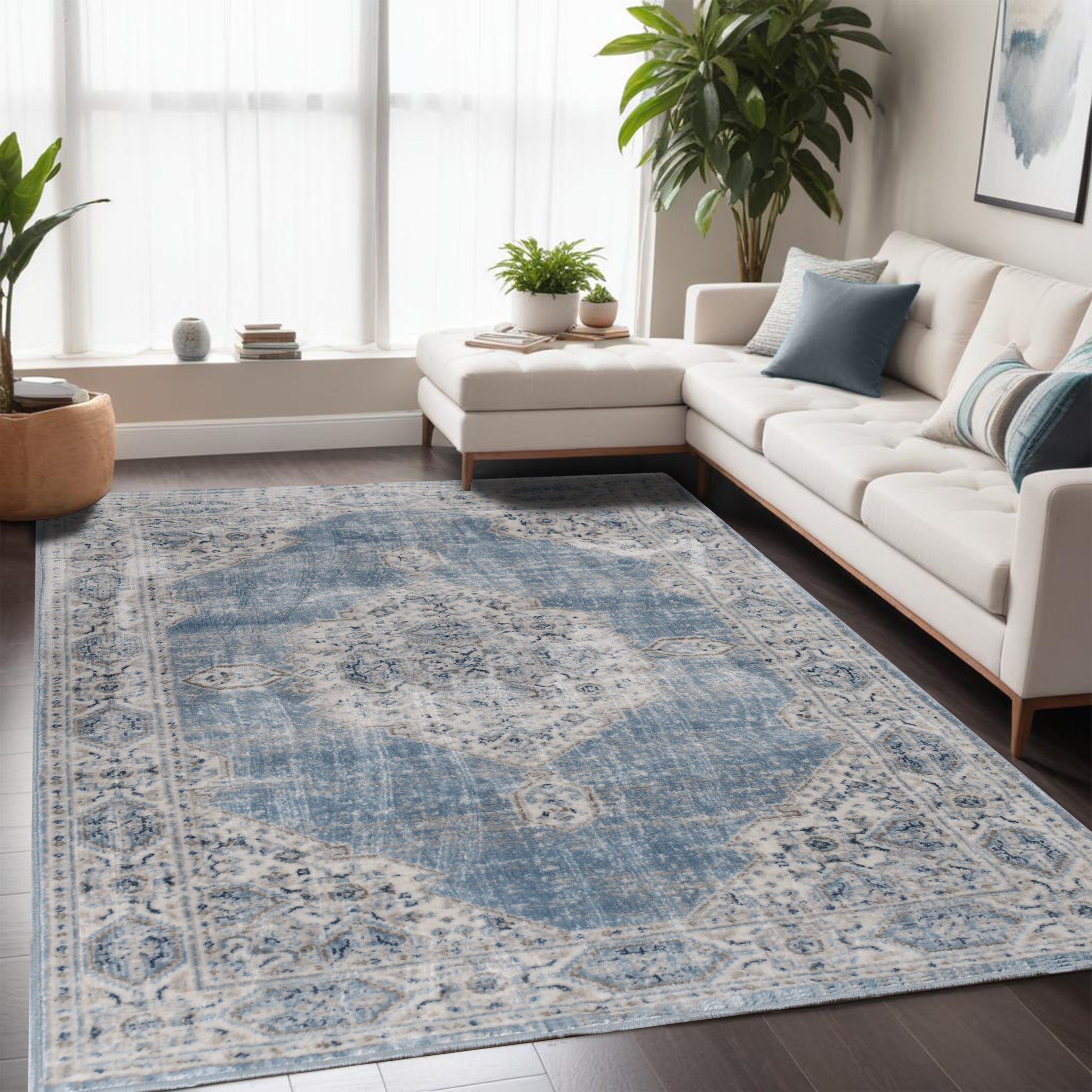 Kailani Modern Farmhouse Geometric Medallion Indoor Area Rug - Non-Slip Living Room Carpet, Bedroom Runner, Entryway Decor for Home & Office