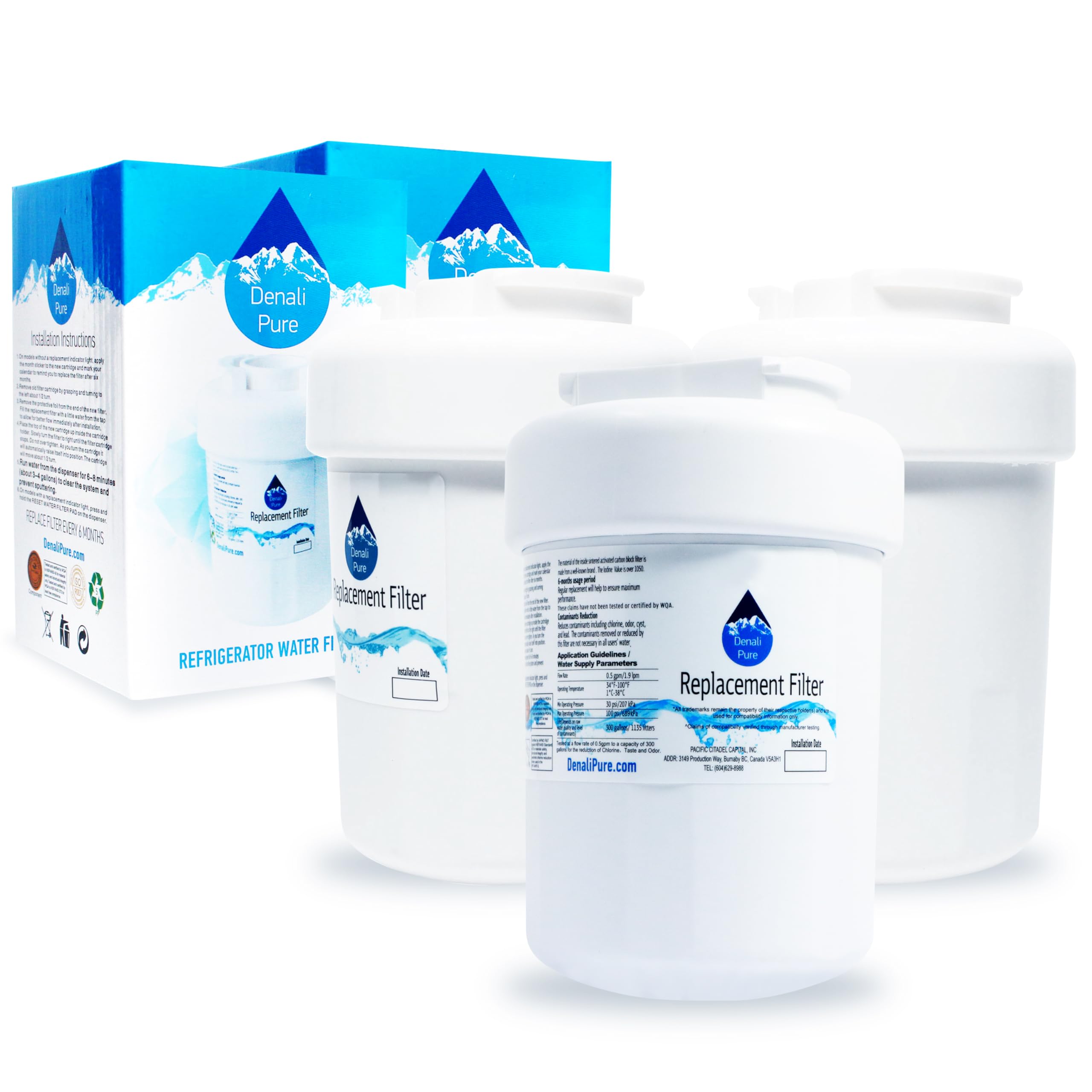 3-Pack GE ZFSB25DXASS Refrigerator Water Filter Replacement - Compatible with GE MWF & MWFP Fridge Water Filters | Pure Drinking Water for Home & Office Use