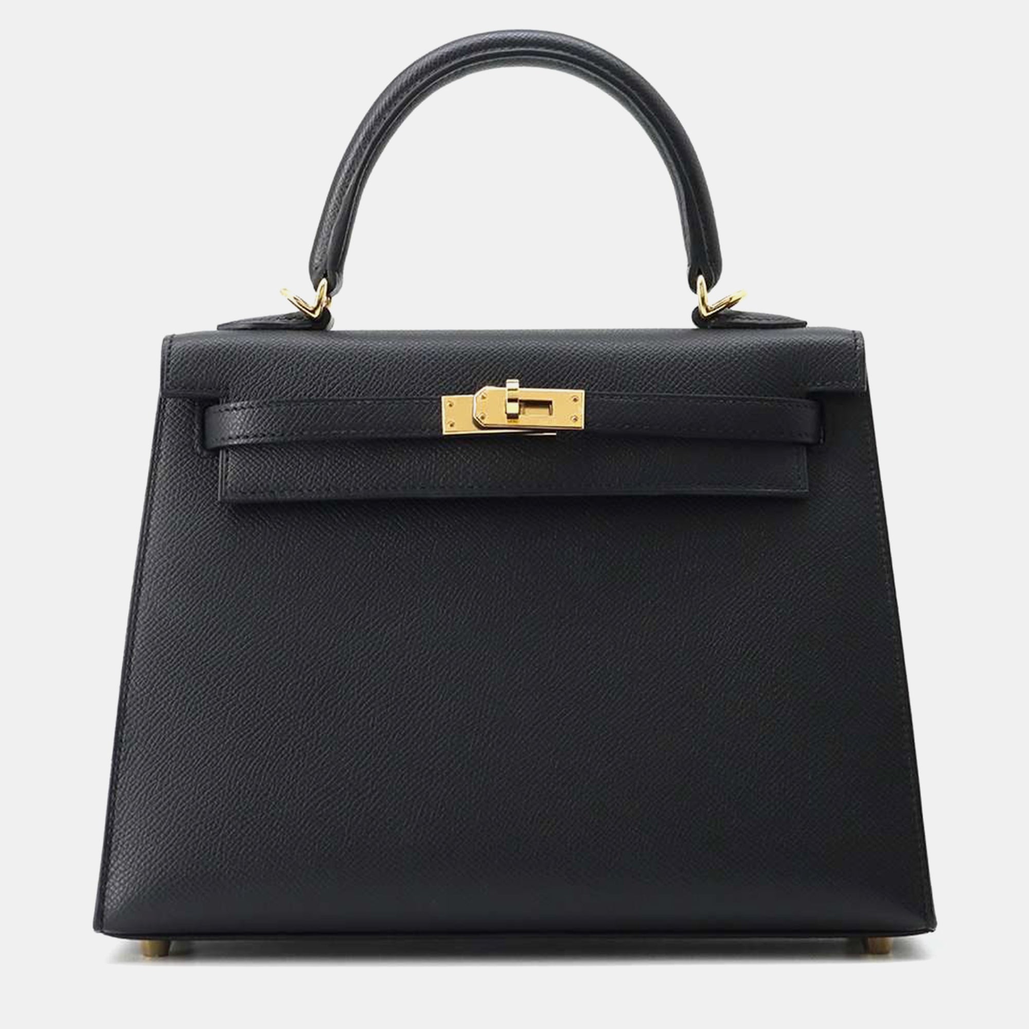 Black Leather Kelly Sellier 25 Top Handle Bag for Women | Luxury Designer Handbag | Perfect for Work, Evening & Special Occasions